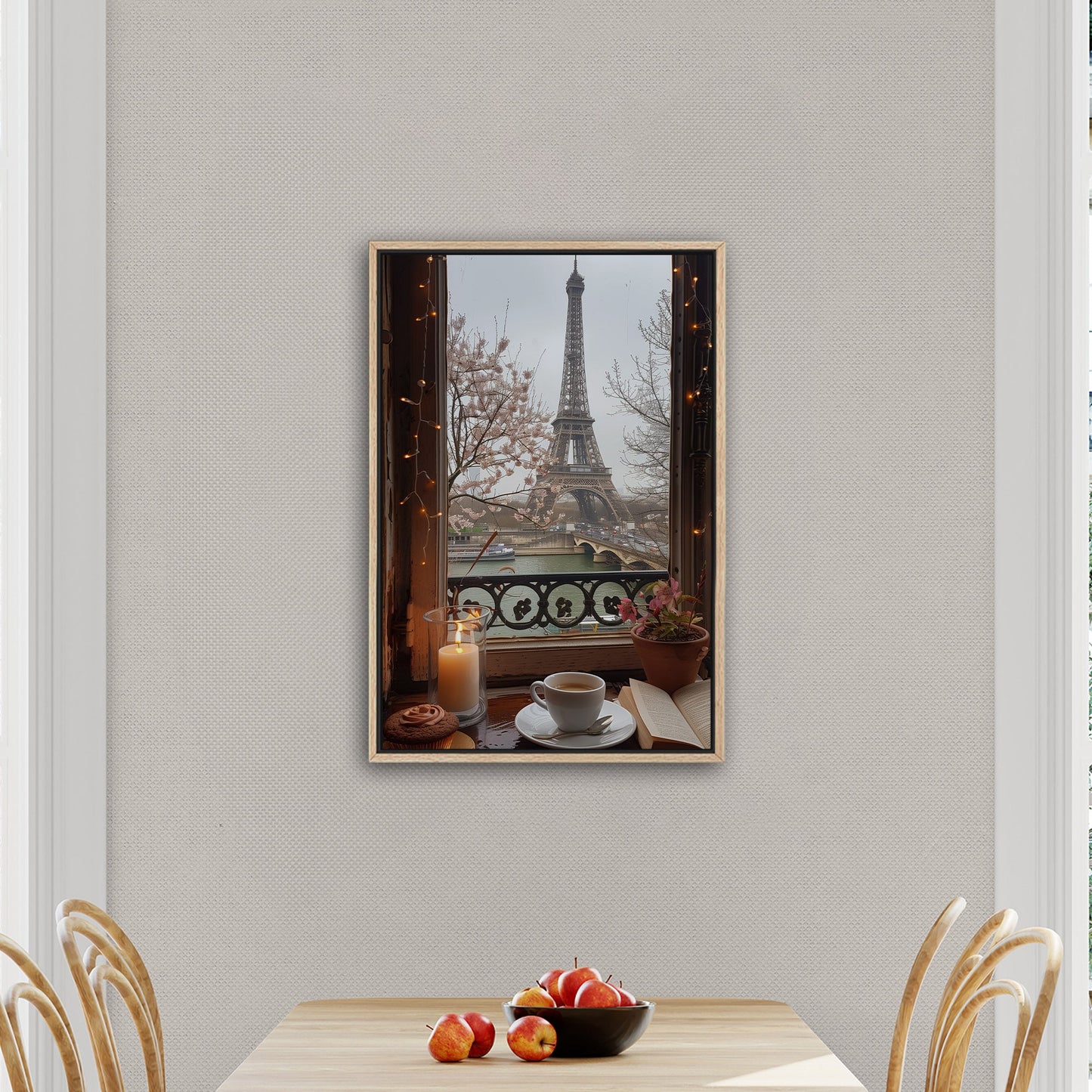 Cozy Paris Cafe Scene with Eiffel Tower View
