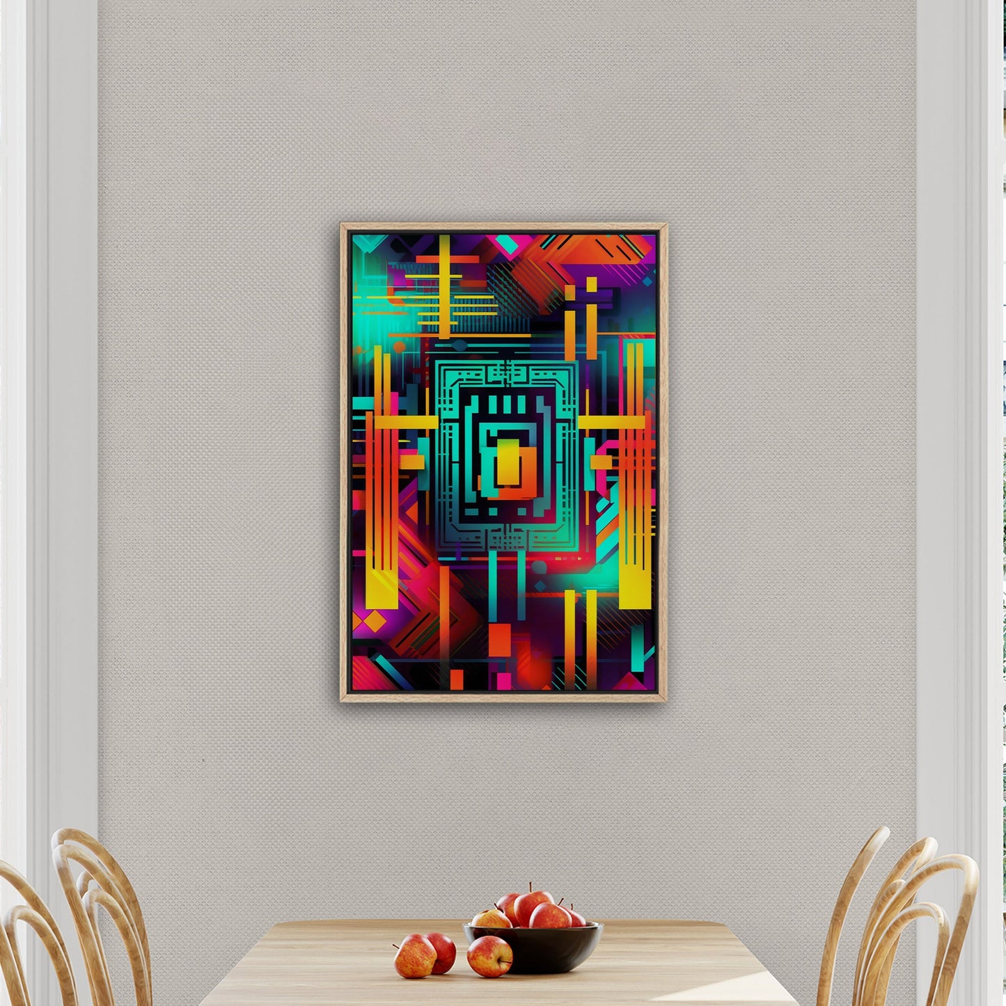 Retro Art Deco Inspired Abstract Digital Render - Neon Galactic Rhythm