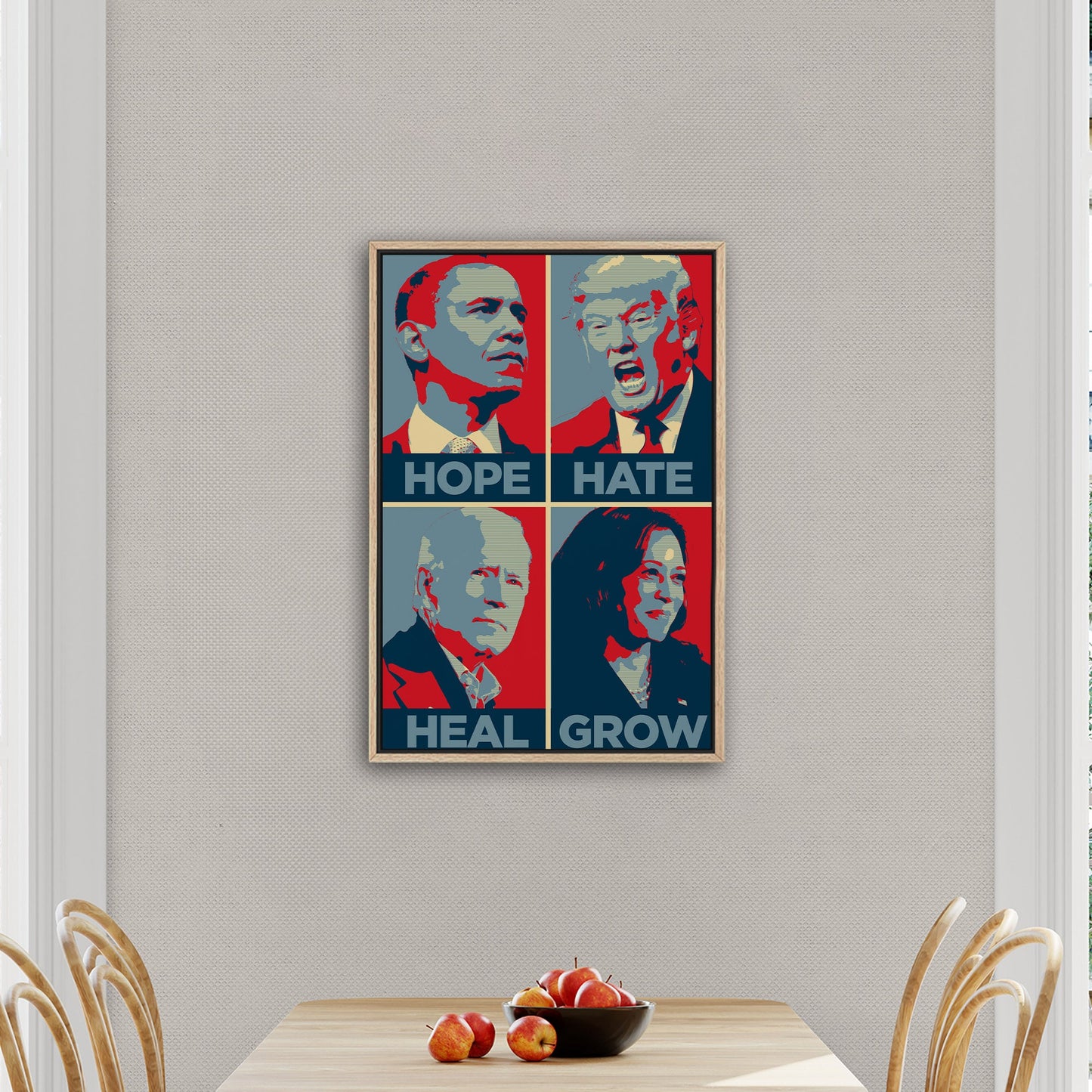 Obama, Trump, Biden, Harris - Hope, Hate, Heal, Grow Hope-style Poster 2024 Presidential Election