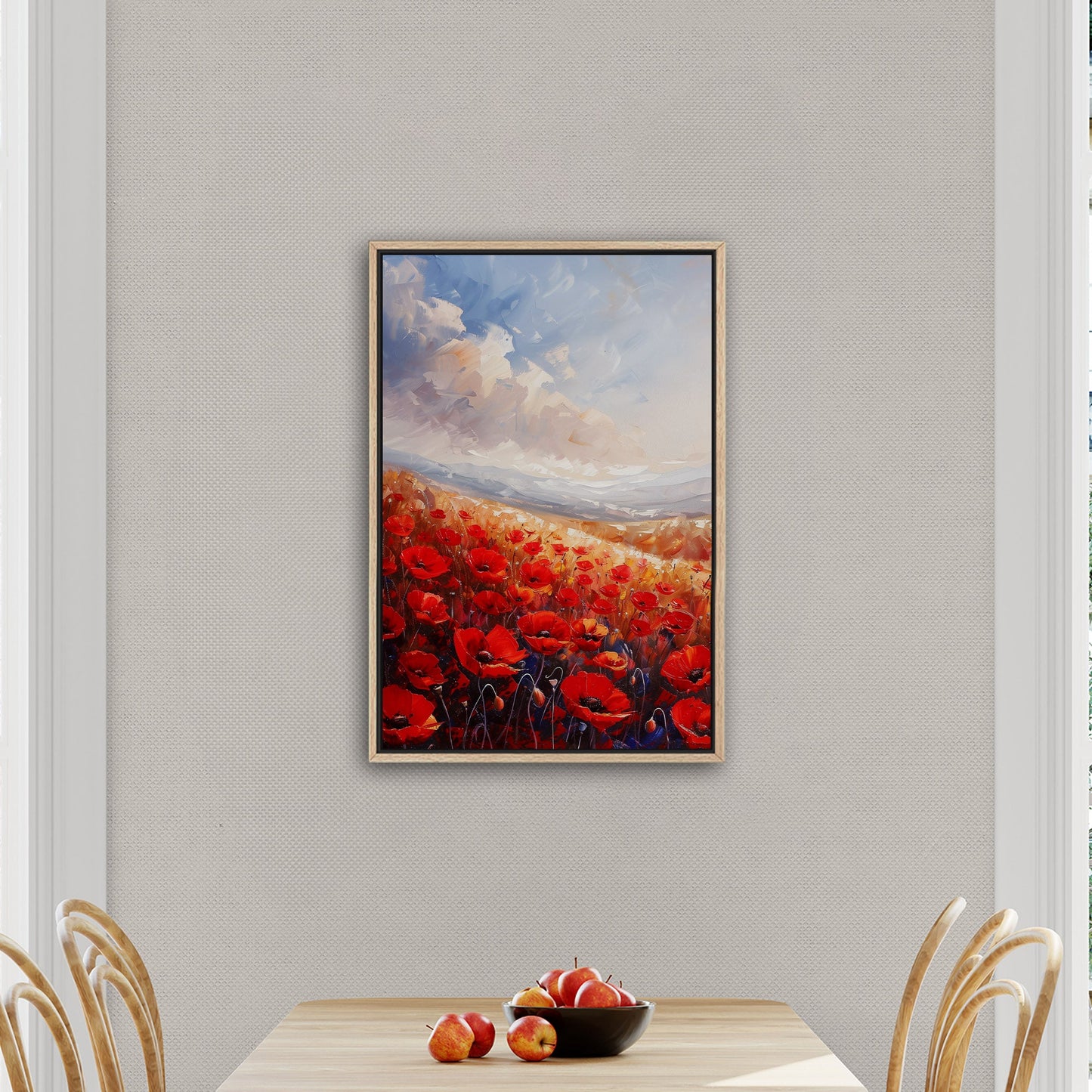 Poppy Field Painting in Minimalist Style - Serene Elegance