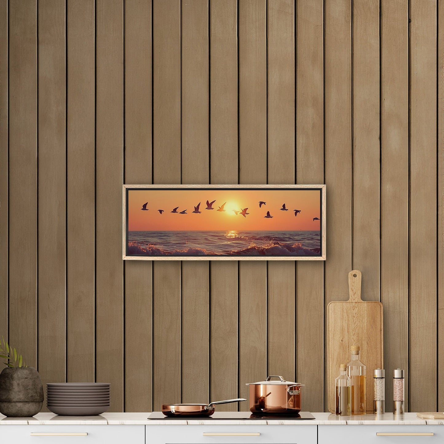 Soothing blend of colors and seagulls - Tranquil Ocean Sunset