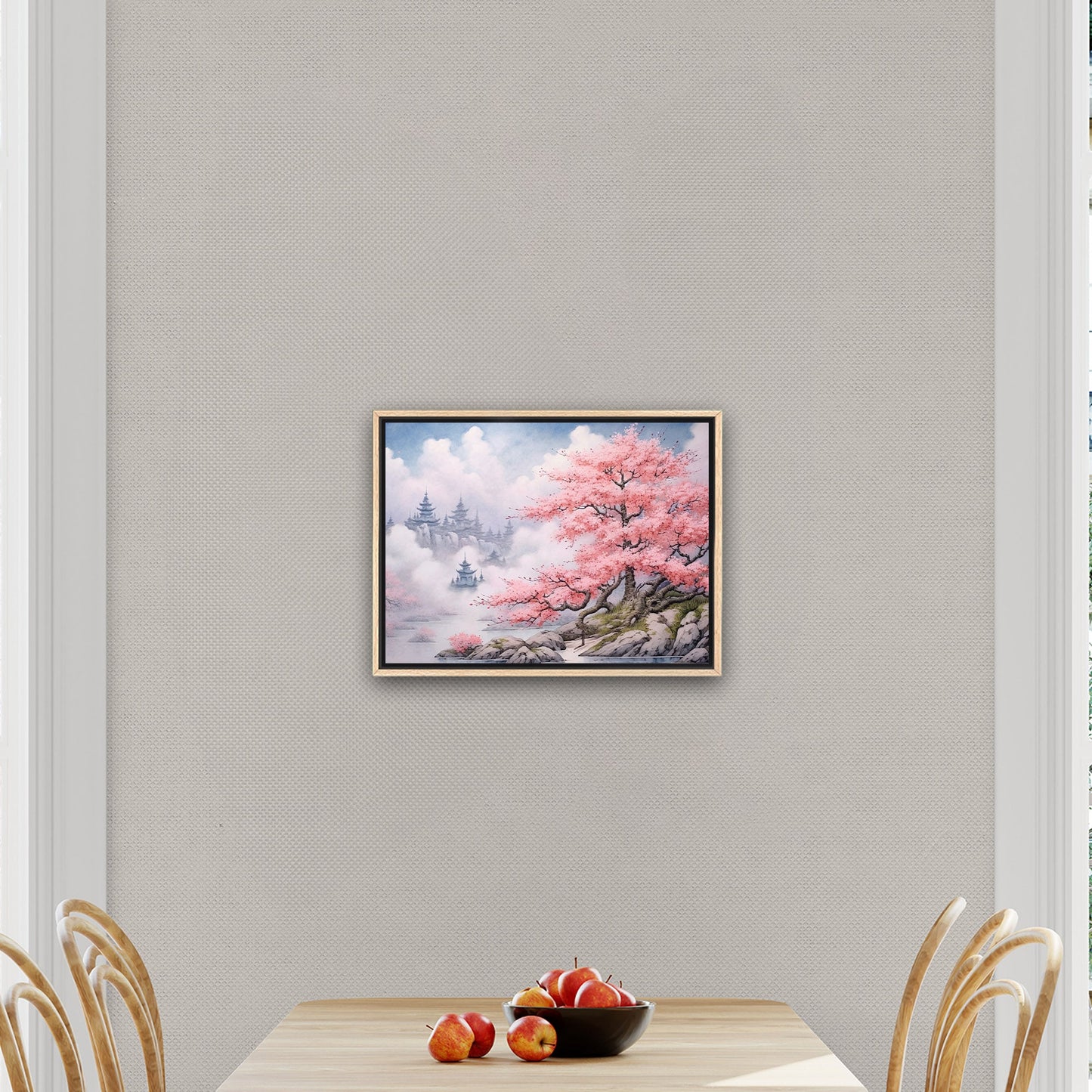 Asian Botanical Watercolor - Cherry Blossom Serenity Zen Garden
