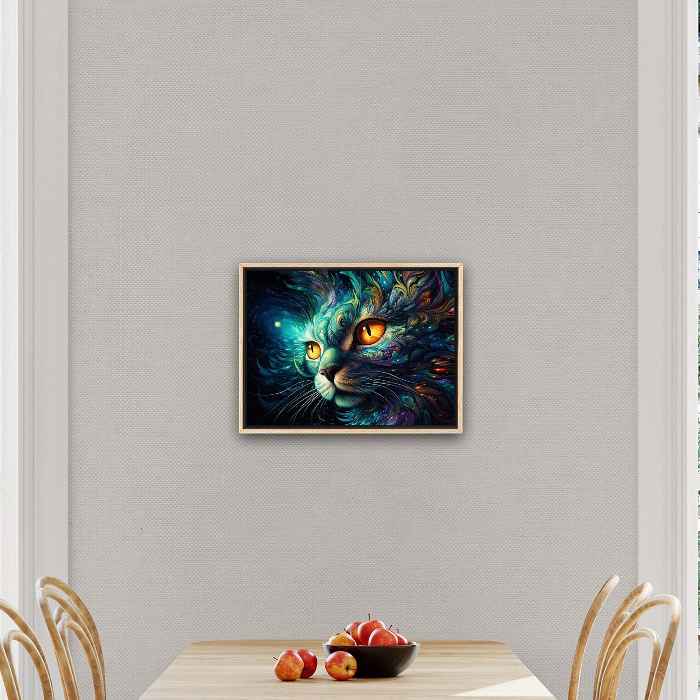Psychedelic black cat portrait exuding mystery - Cosmic Enchantment