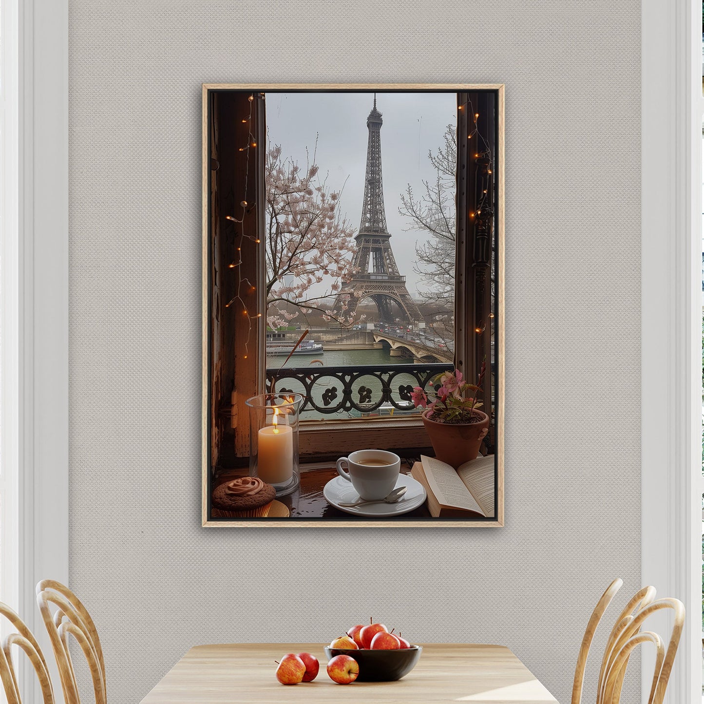 Cozy Paris Cafe Scene with Eiffel Tower View