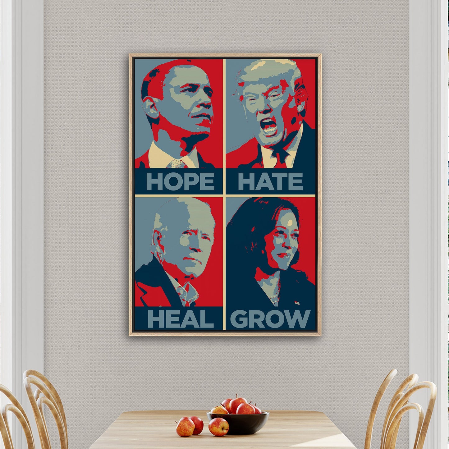 Obama, Trump, Biden, Harris - Hope, Hate, Heal, Grow Hope-style Poster 2024 Presidential Election