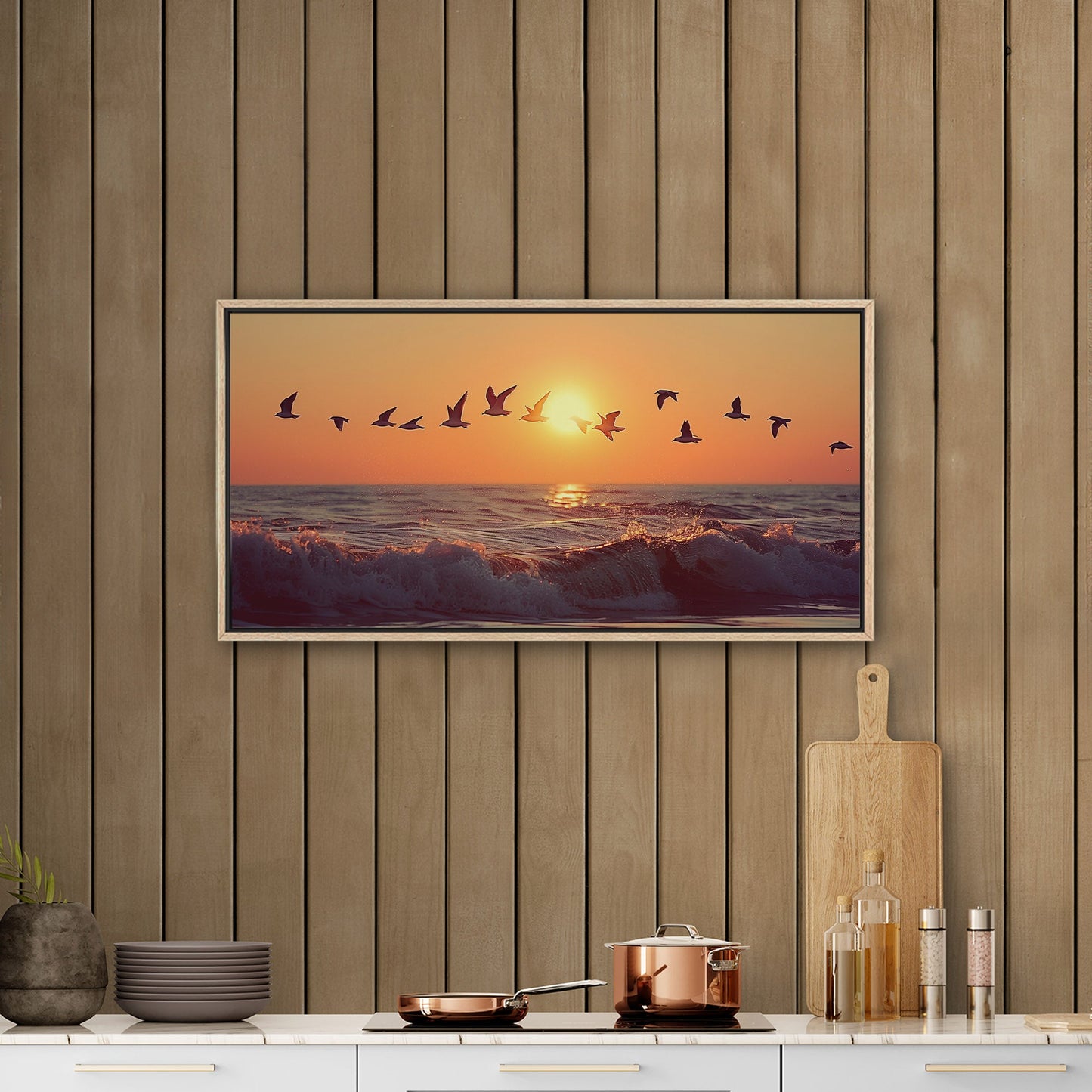 Soothing blend of colors and seagulls - Tranquil Ocean Sunset