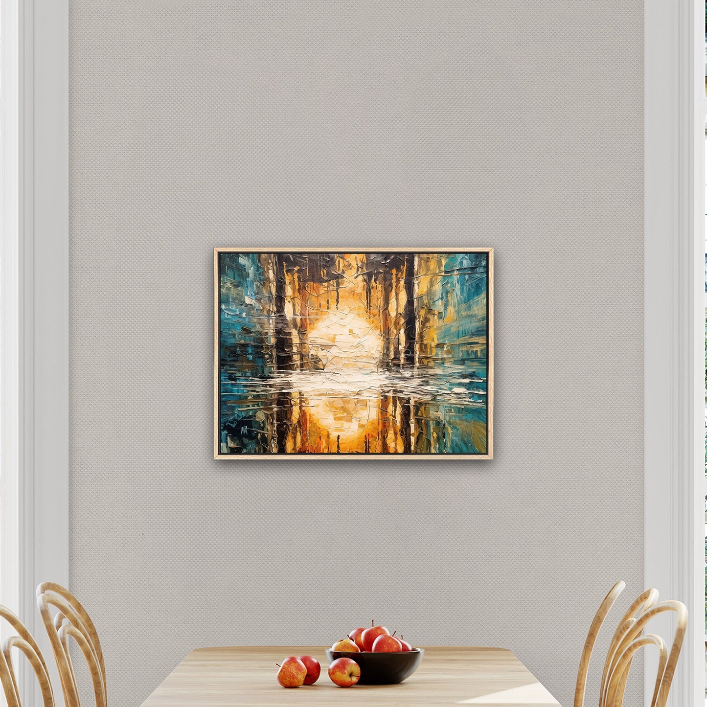 Oil Painting Impressionist Landscape with Sunset Over Water with Reflections - Ethereal Reflections in Distorted Water