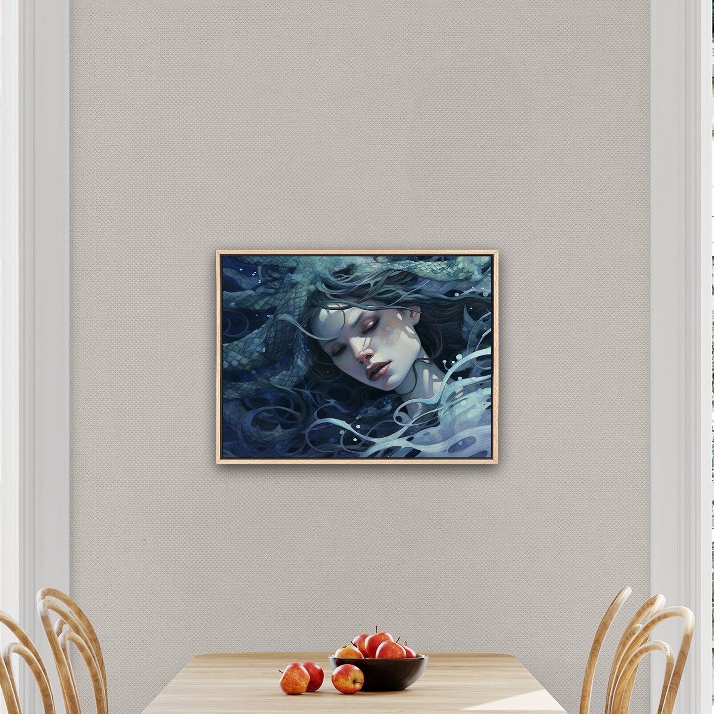 Mermaid Facial Portrait in Watercolor Blues - Mystic Mermaid: Secrets of the Sea