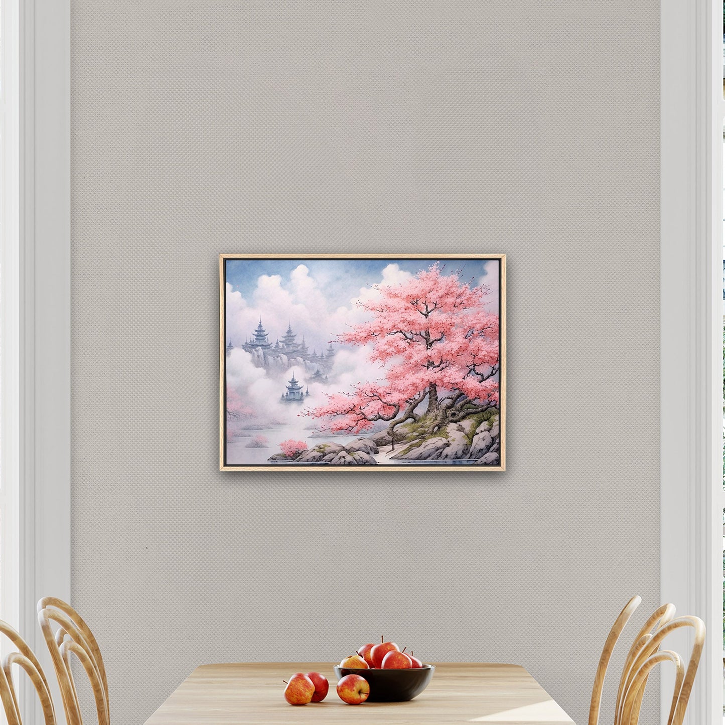 Asian Botanical Watercolor - Cherry Blossom Serenity Zen Garden