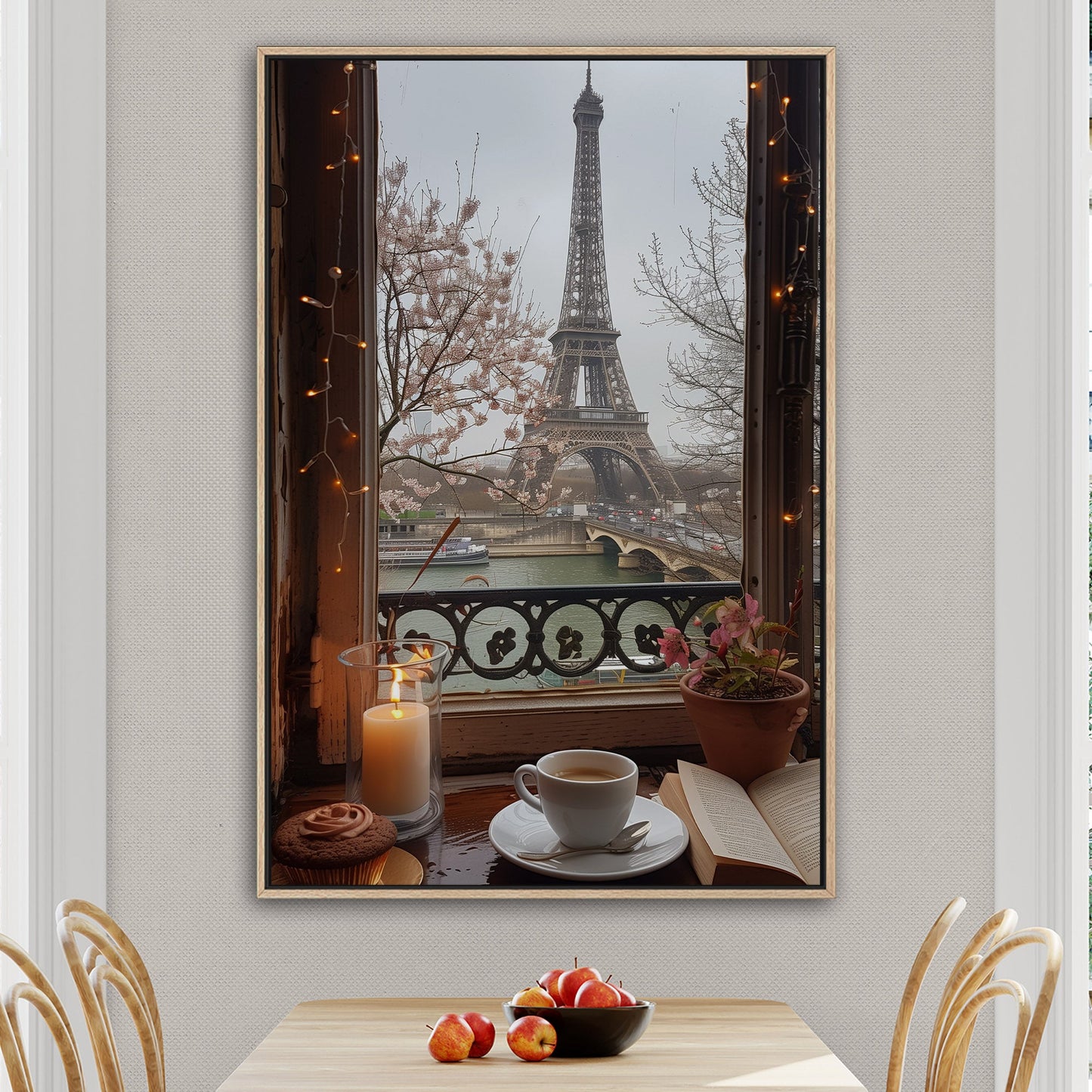 Cozy Paris Cafe Scene with Eiffel Tower View