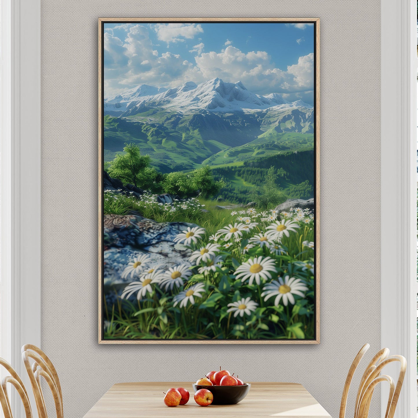 Tranquil green mountains near daisies - Zenith Zen