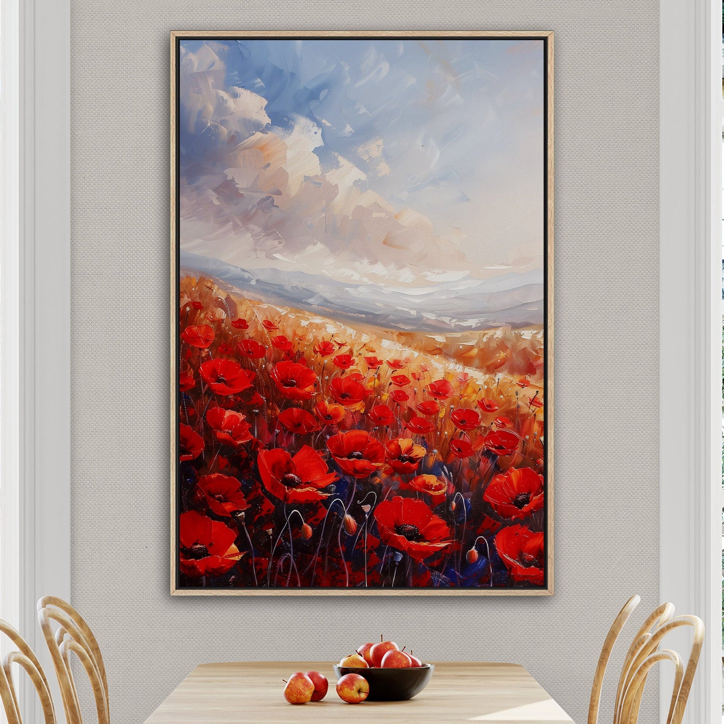 Poppy Field Painting in Minimalist Style - Serene Elegance