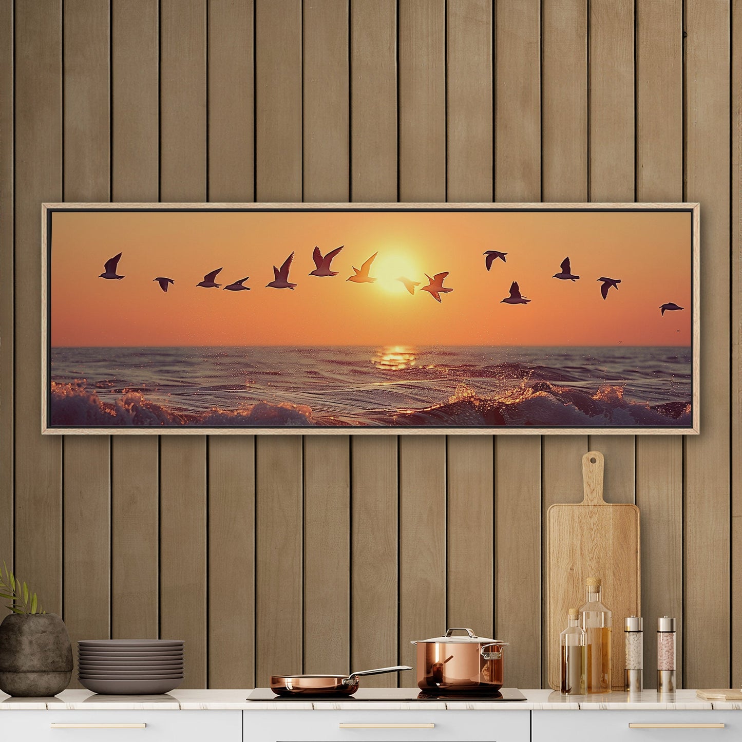 Soothing blend of colors and seagulls - Tranquil Ocean Sunset