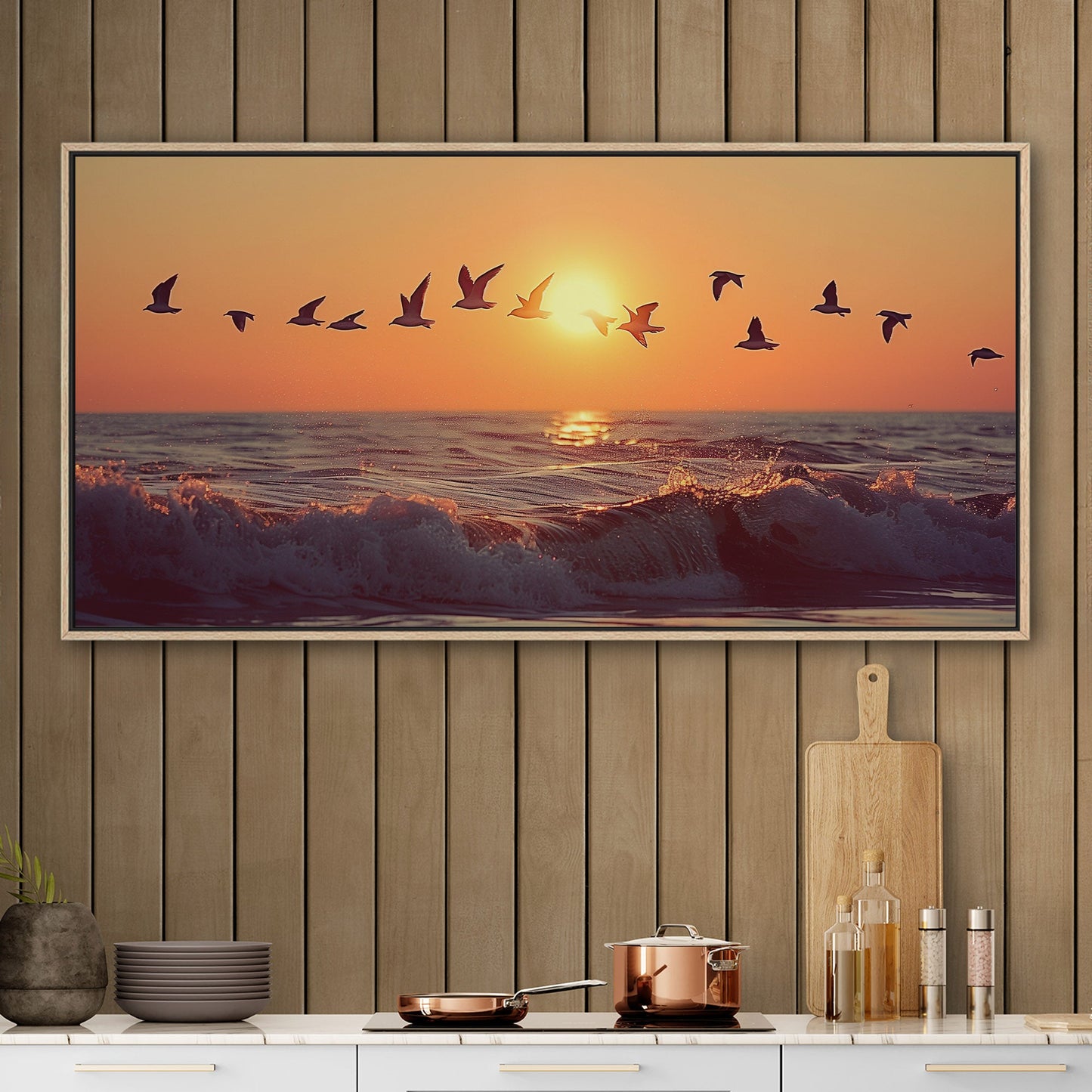 Soothing blend of colors and seagulls - Tranquil Ocean Sunset