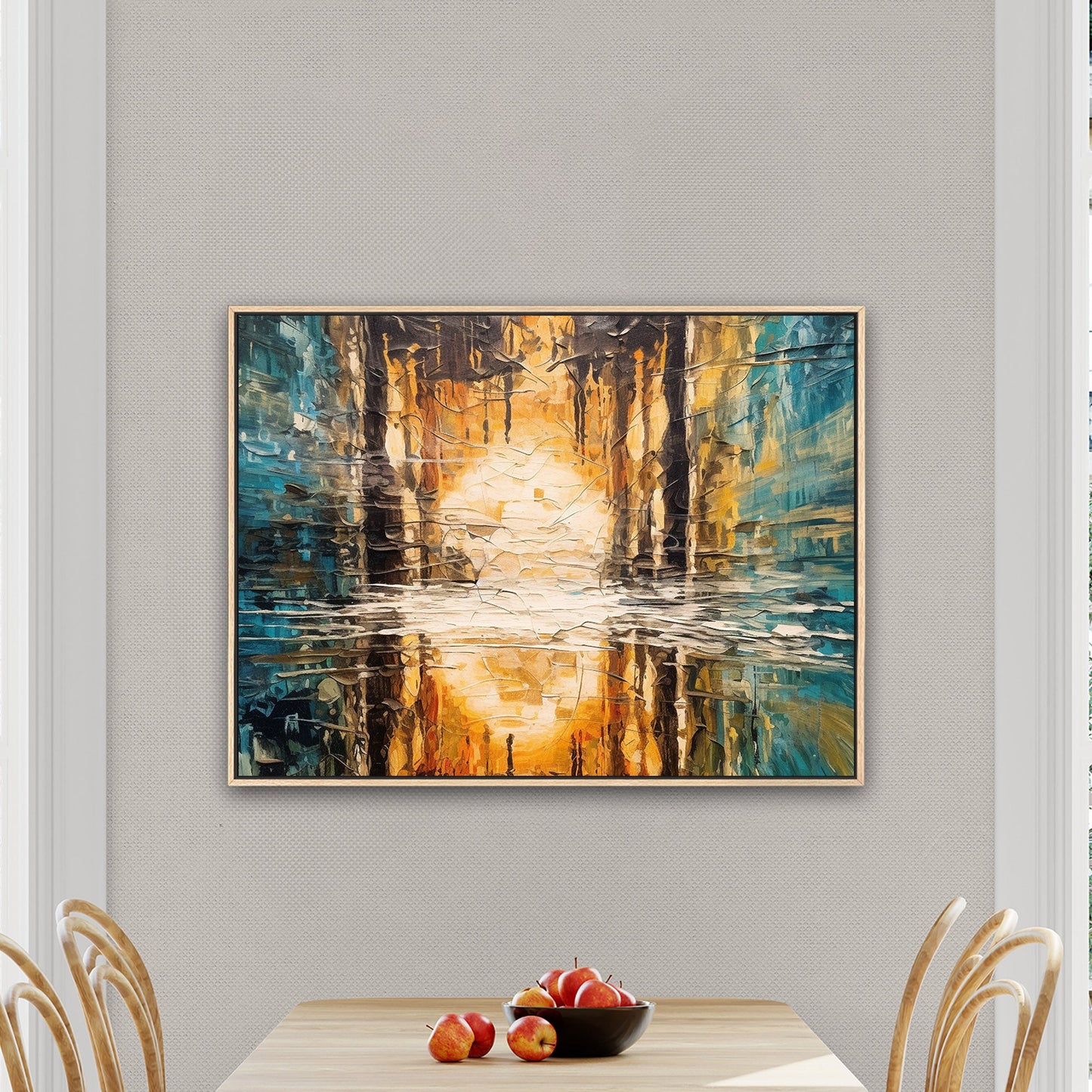 Oil Painting Impressionist Landscape with Sunset Over Water with Reflections - Ethereal Reflections in Distorted Water