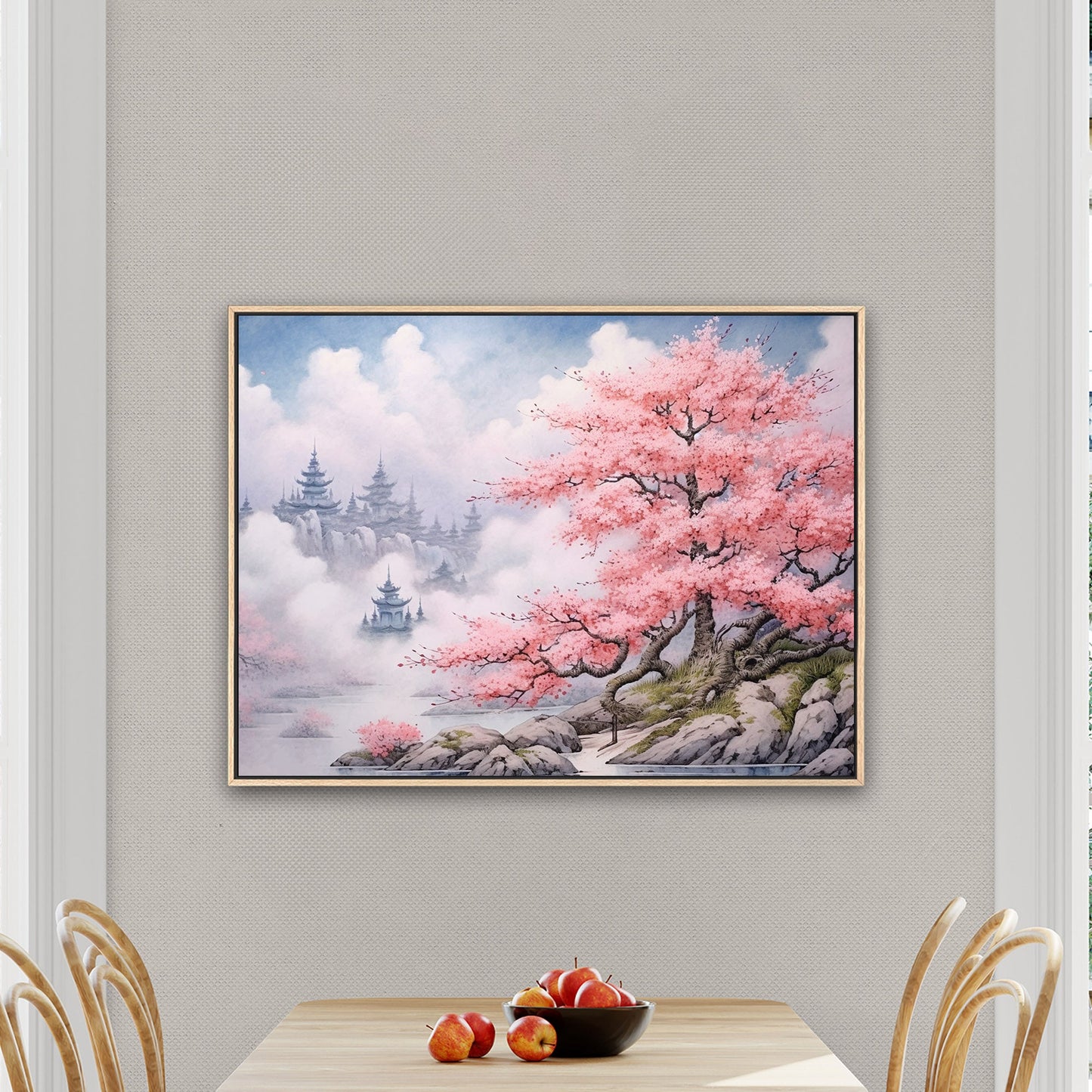 Asian Botanical Watercolor - Cherry Blossom Serenity Zen Garden