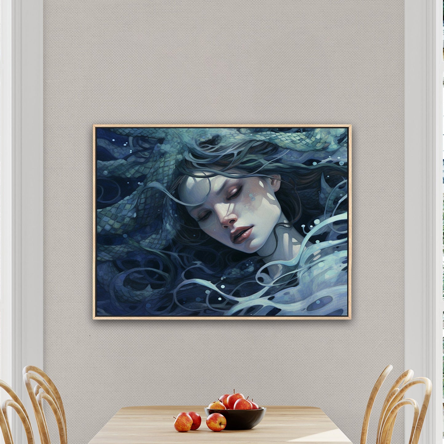 Mermaid Facial Portrait in Watercolor Blues - Mystic Mermaid: Secrets of the Sea