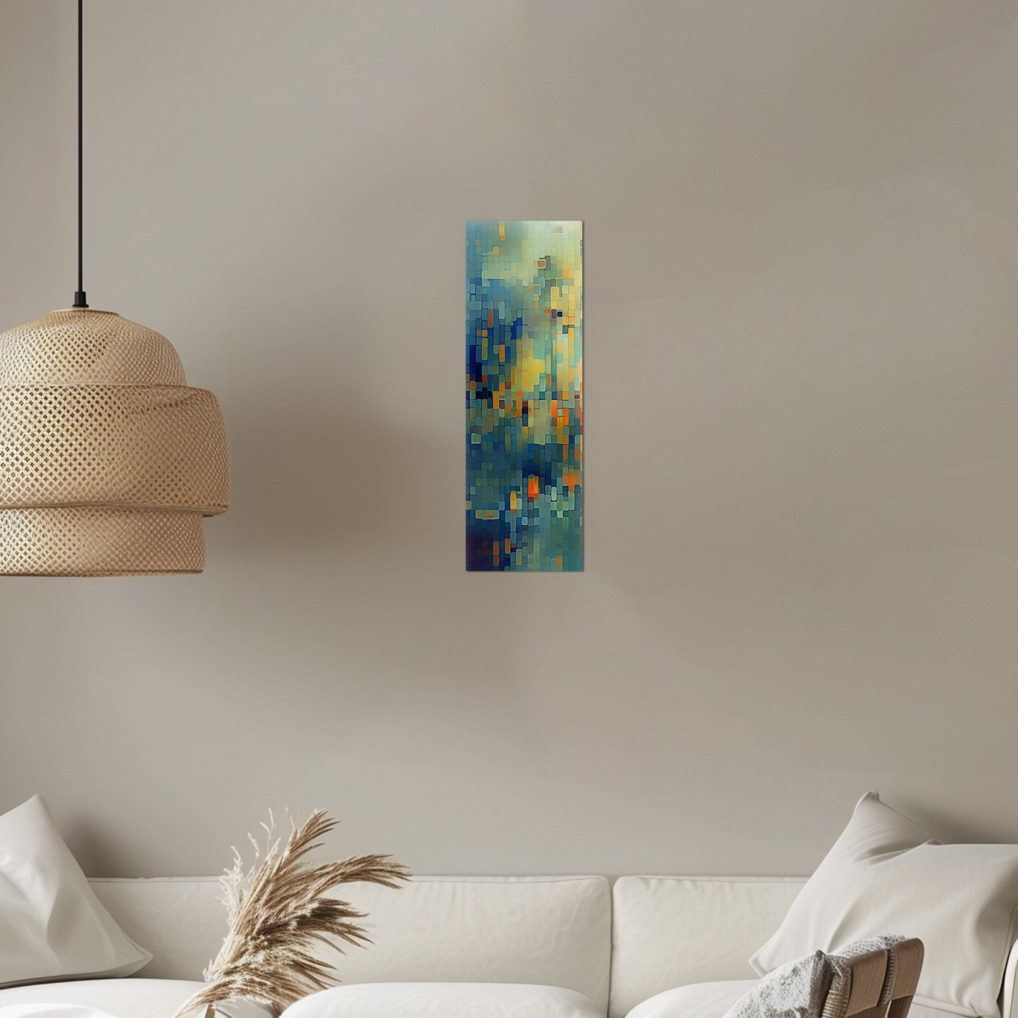 Absract Geometric Painting in Aqua Greens and Yellows -Retro Digital Pixel Art Delight