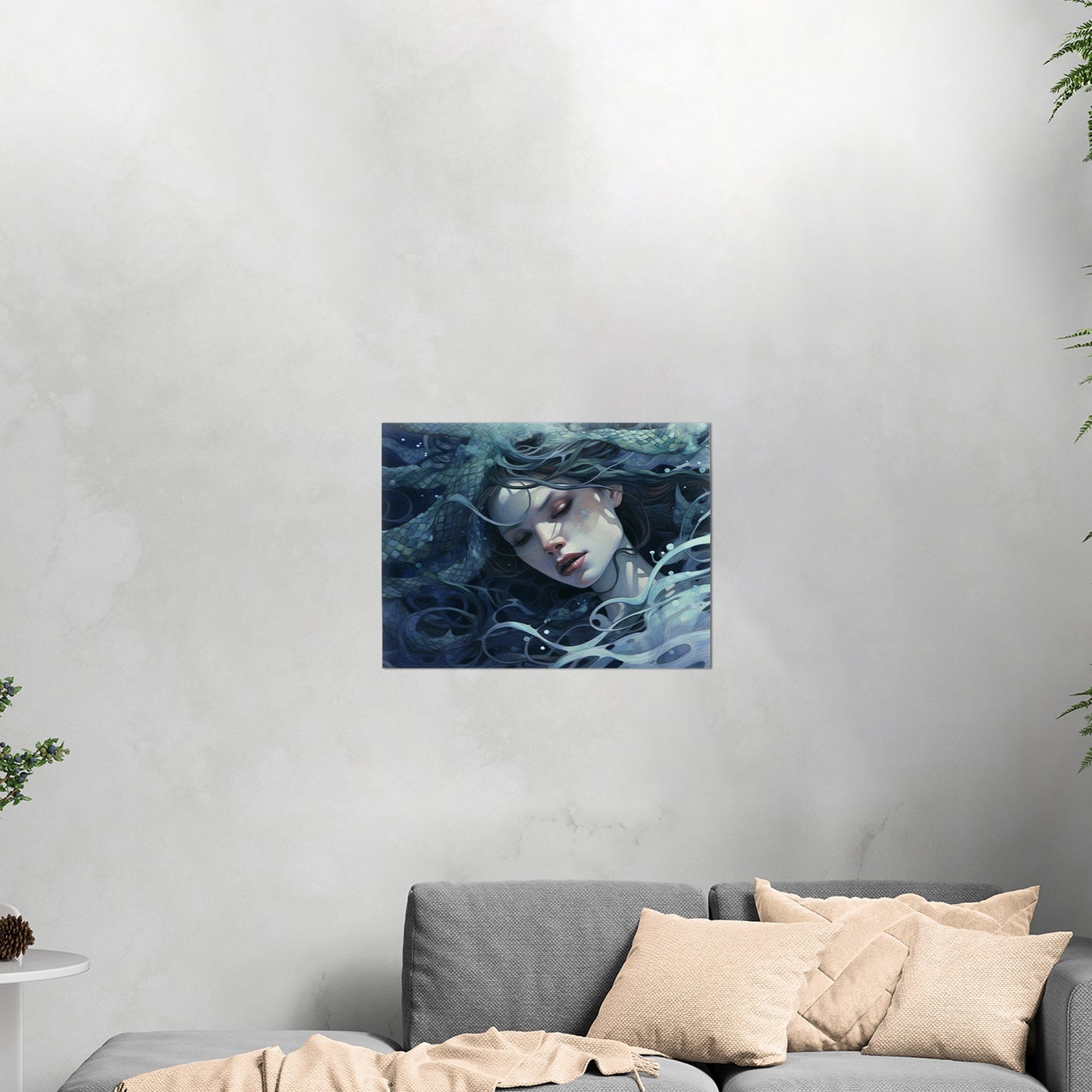 Mermaid Facial Portrait in Watercolor Blues - Mystic Mermaid: Secrets of the Sea