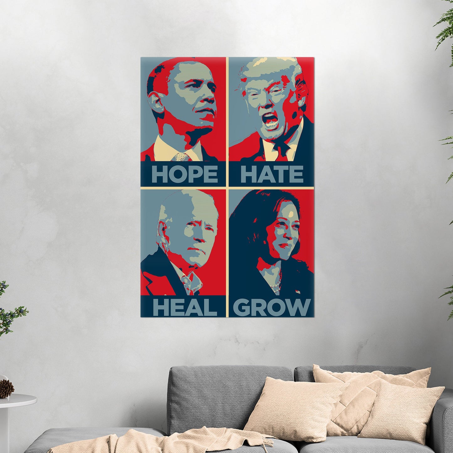 Obama, Trump, Biden, Harris - Hope, Hate, Heal, Grow Hope-style Poster 2024 Presidential Election