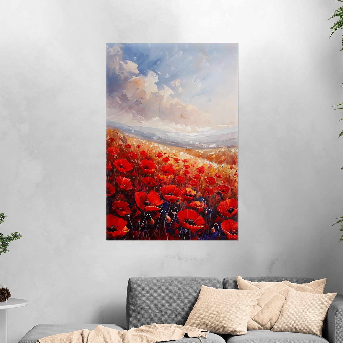 Poppy Field Painting in Minimalist Style - Serene Elegance
