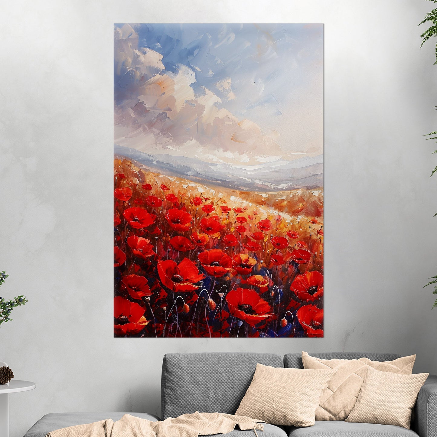 Poppy Field Painting in Minimalist Style - Serene Elegance