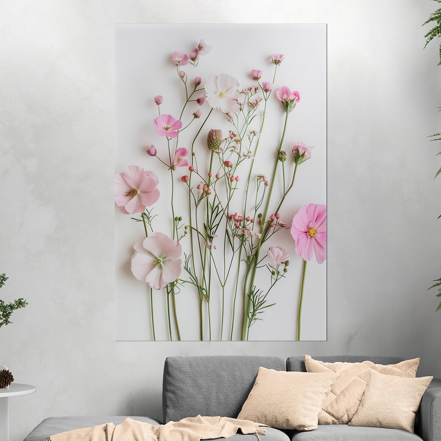 Elegant pink wildflower botanical wall art -Enchanted Blossoms
