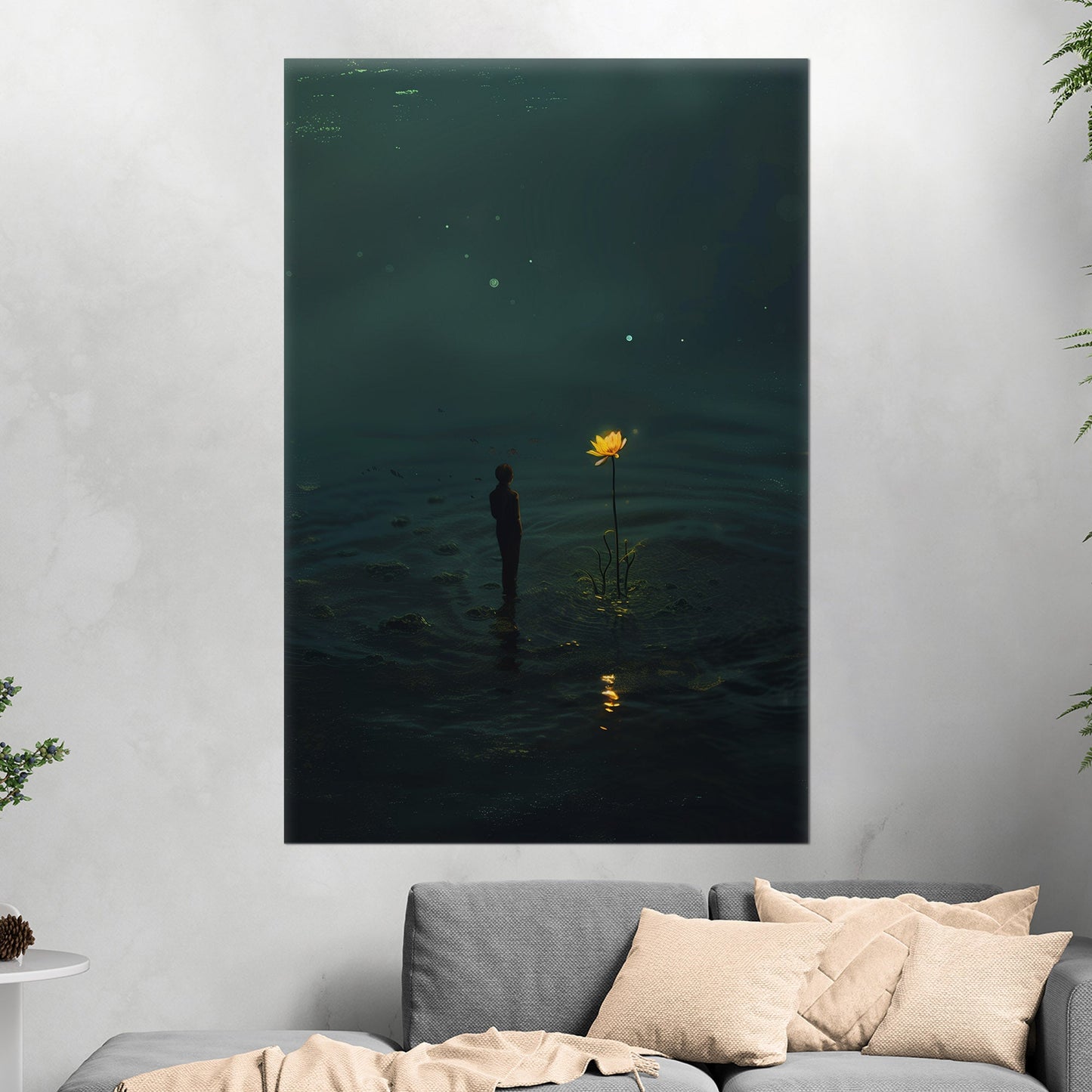 Surreal Image of Man Staring at Giant Dandelion - Hope's Flicker in Despair's Abyss