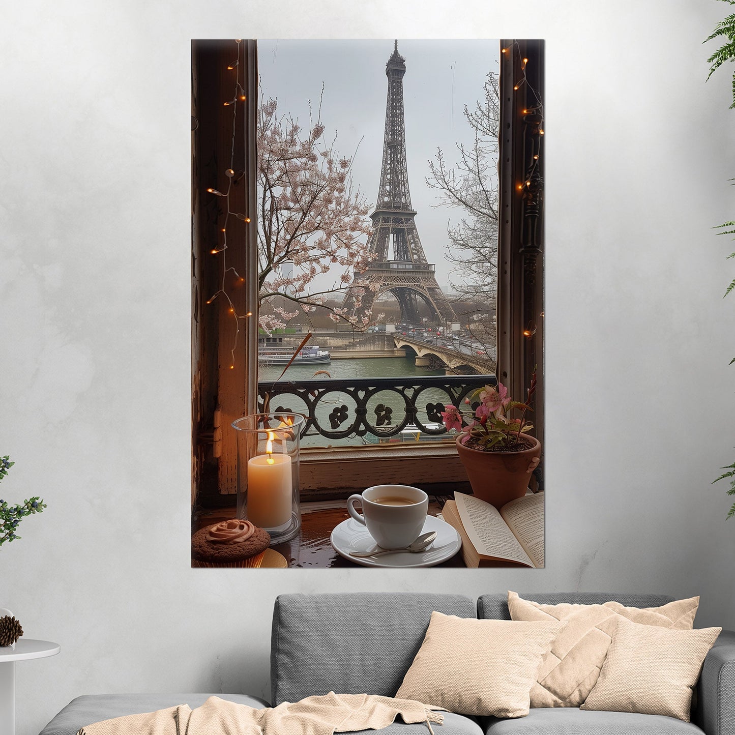 Cozy Paris Cafe Scene with Eiffel Tower View