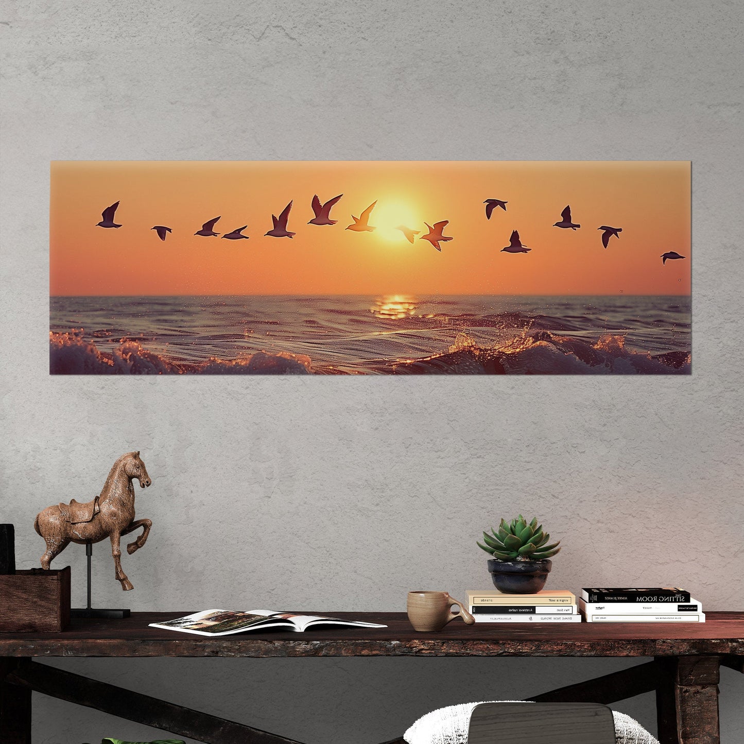 Soothing blend of colors and seagulls - Tranquil Ocean Sunset