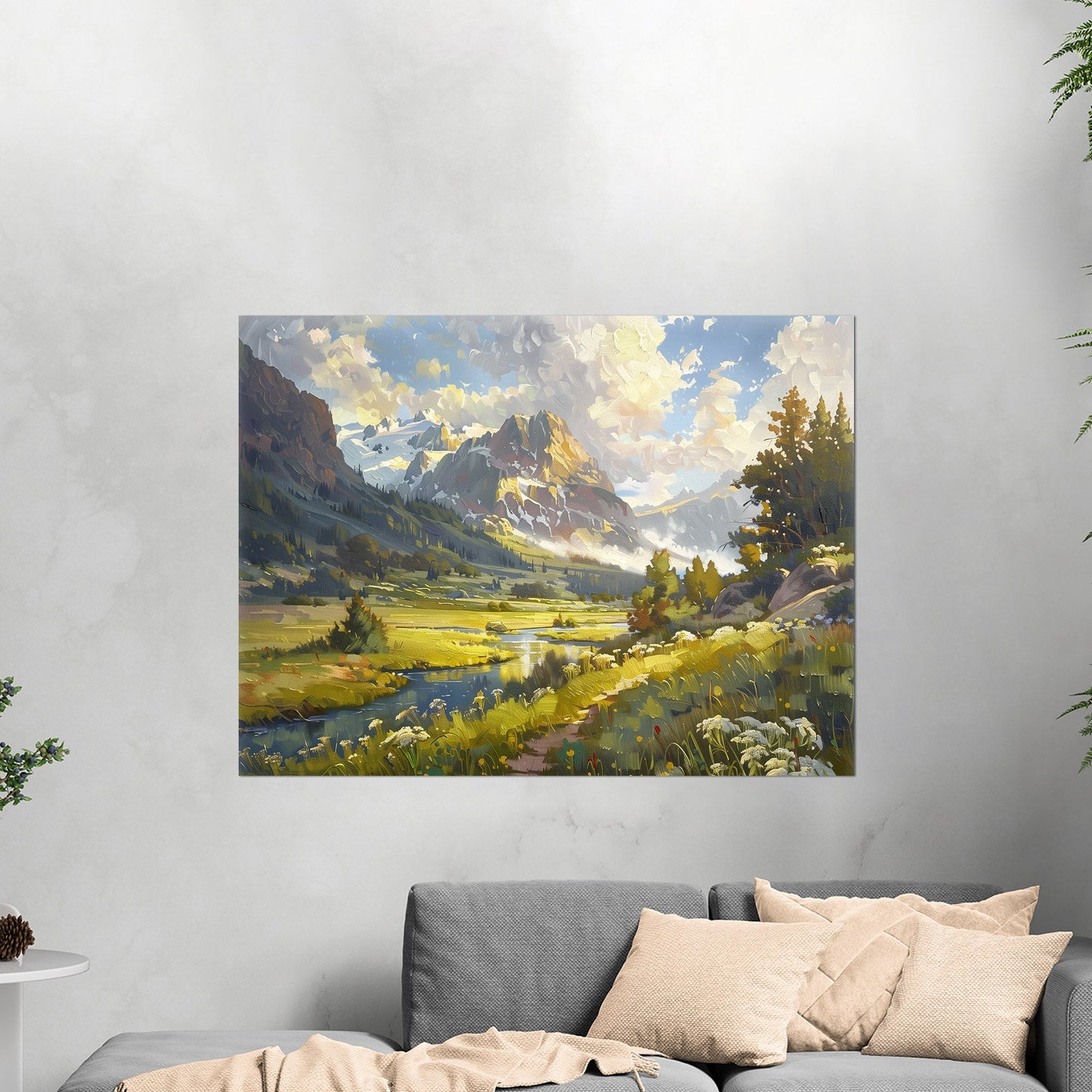 Vibrant landscape oil painting capturing nature's essence - Enriched Elegance