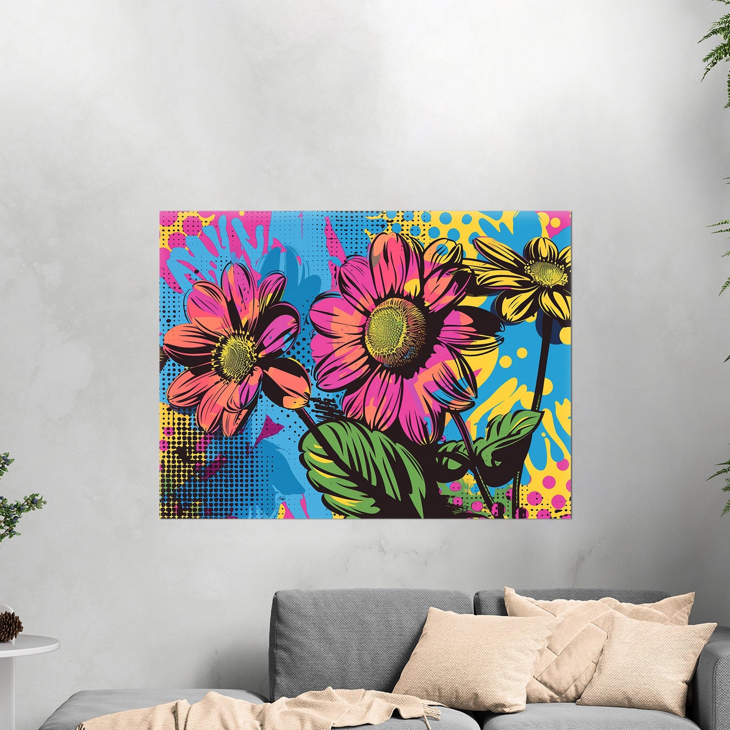 Flowers in Pop Art Printed Style - Blossoms of Creativity