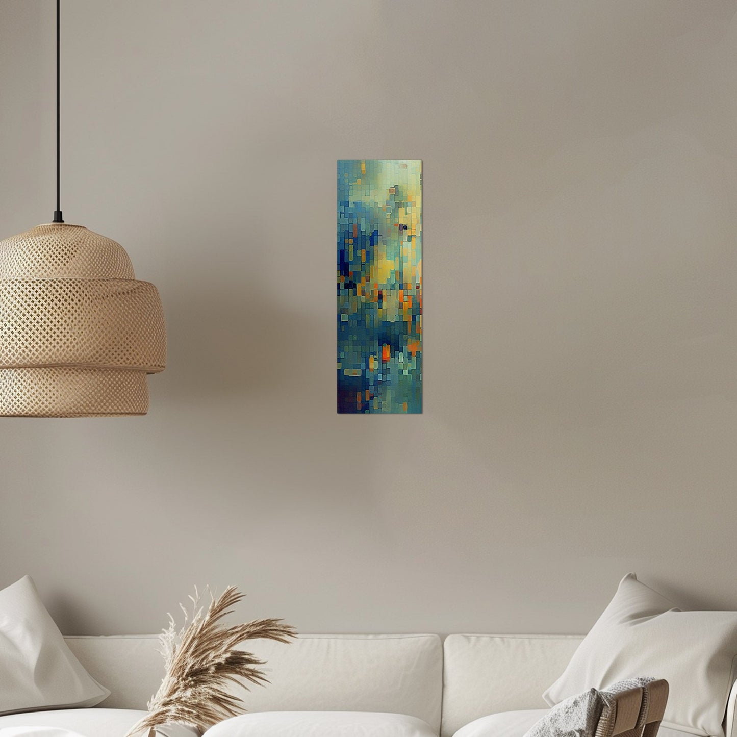 Absract Geometric Painting in Aqua Greens and Yellows -Retro Digital Pixel Art Delight