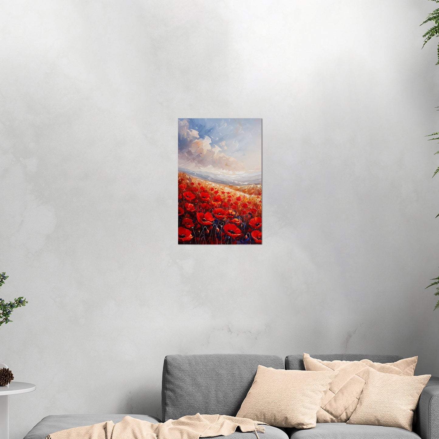 Poppy Field Painting in Minimalist Style - Serene Elegance