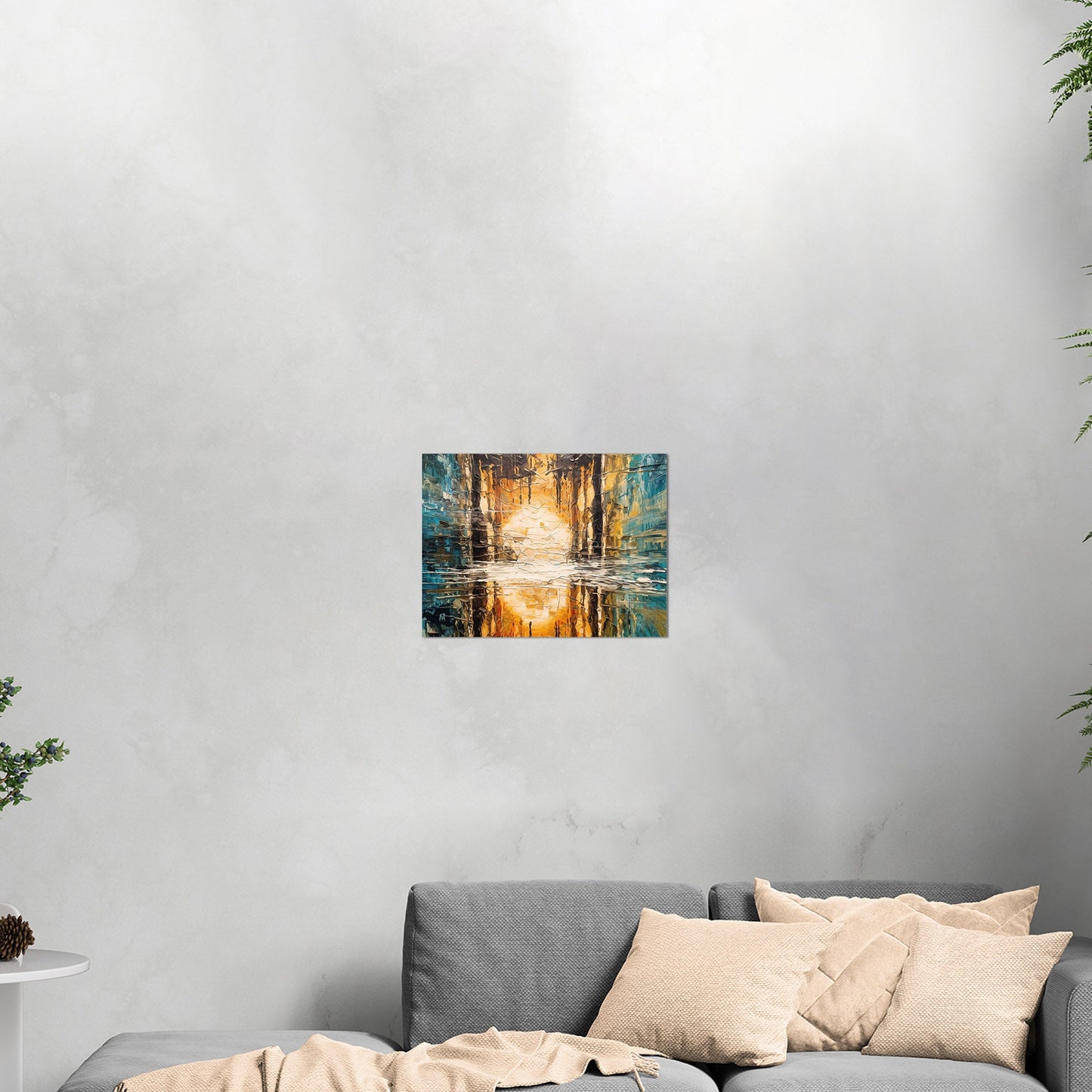 Oil Painting Impressionist Landscape with Sunset Over Water with Reflections - Ethereal Reflections in Distorted Water
