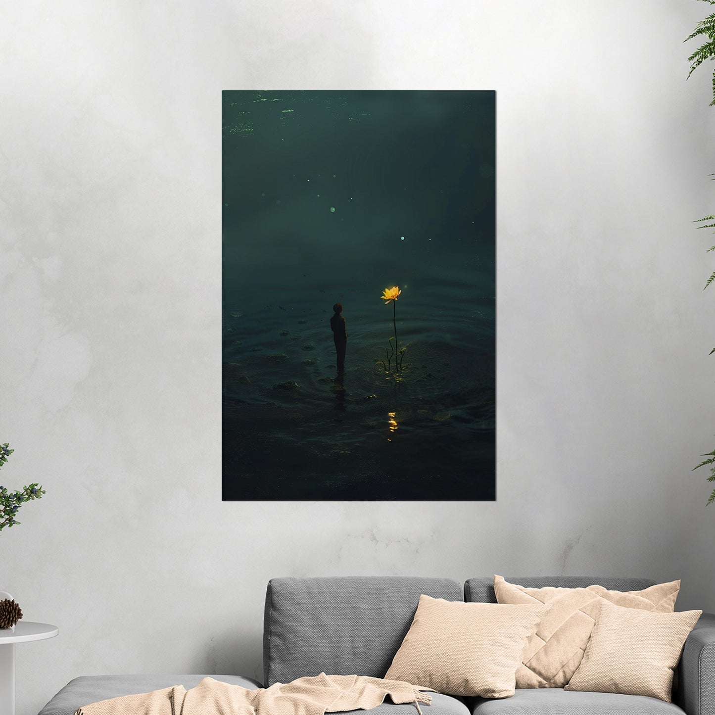 Surreal Image of Man Staring at Giant Dandelion - Hope's Flicker in Despair's Abyss