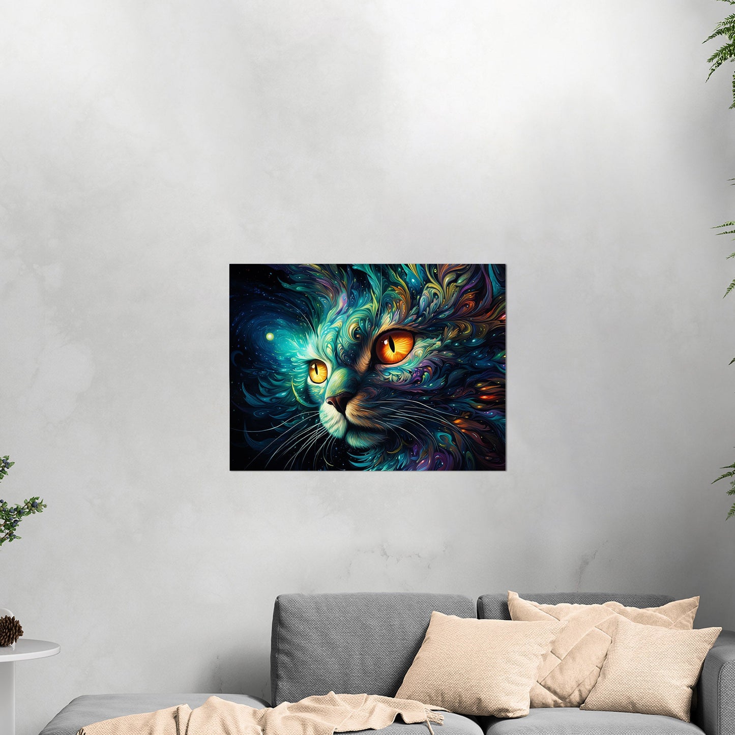Psychedelic black cat portrait exuding mystery - Cosmic Enchantment
