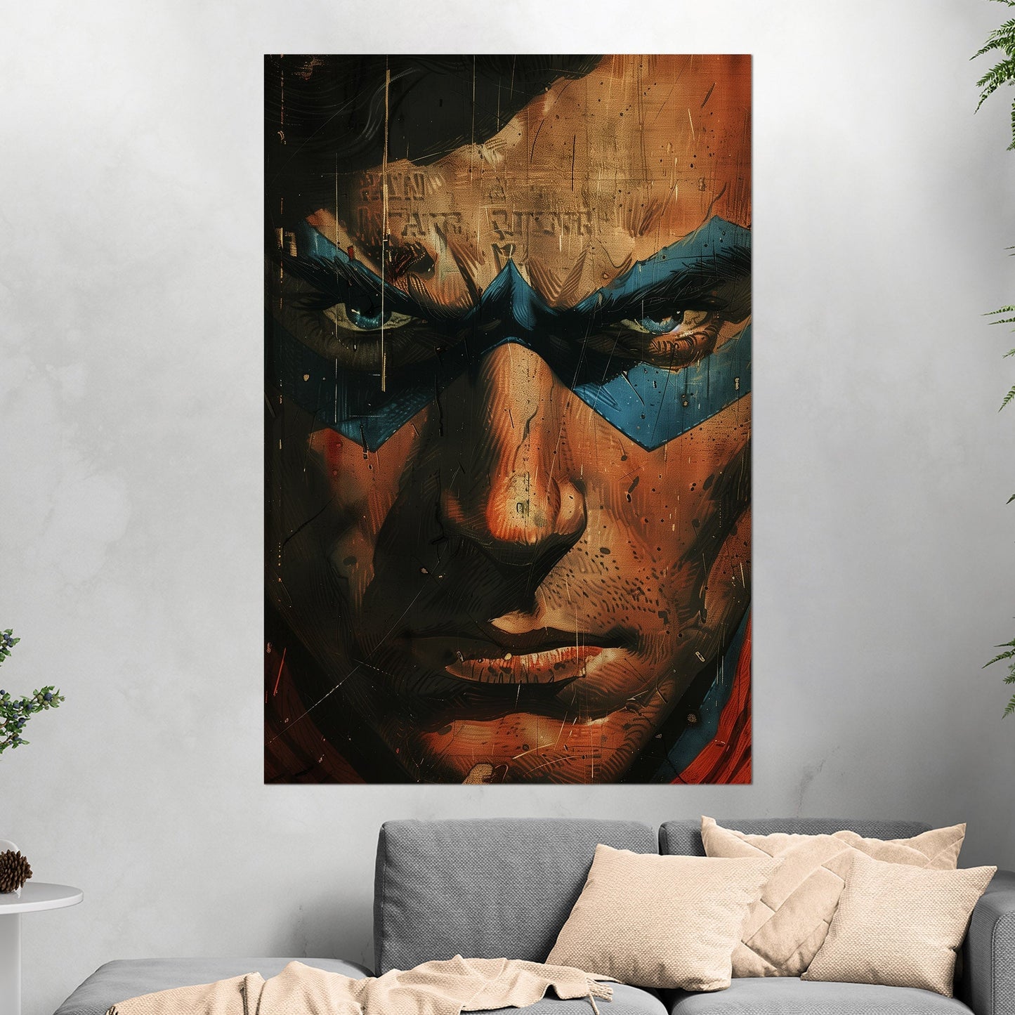 Comicbook style closeup superhero face portrait - Epic Heroic Vintage Comic Closeup Art