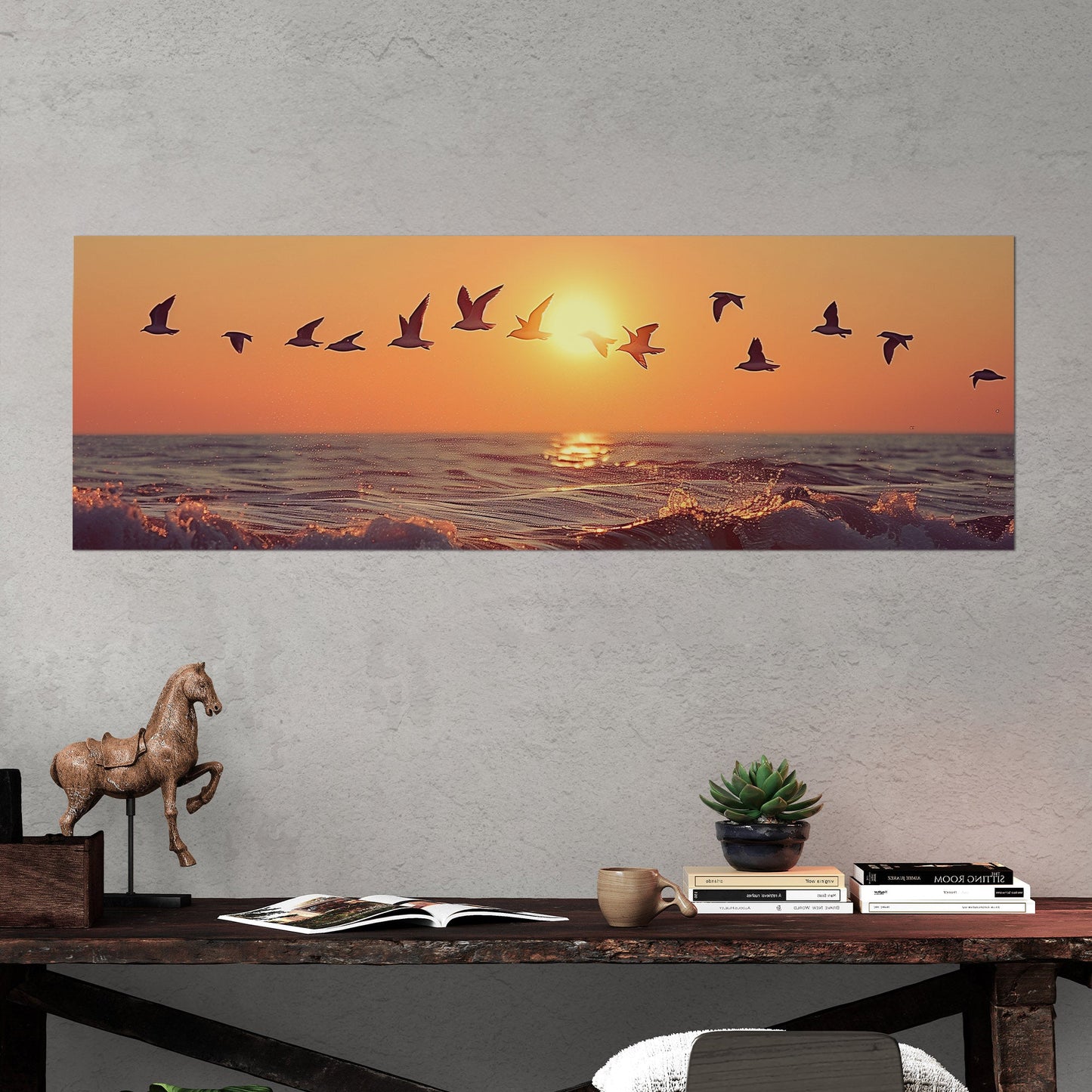 Soothing blend of colors and seagulls - Tranquil Ocean Sunset