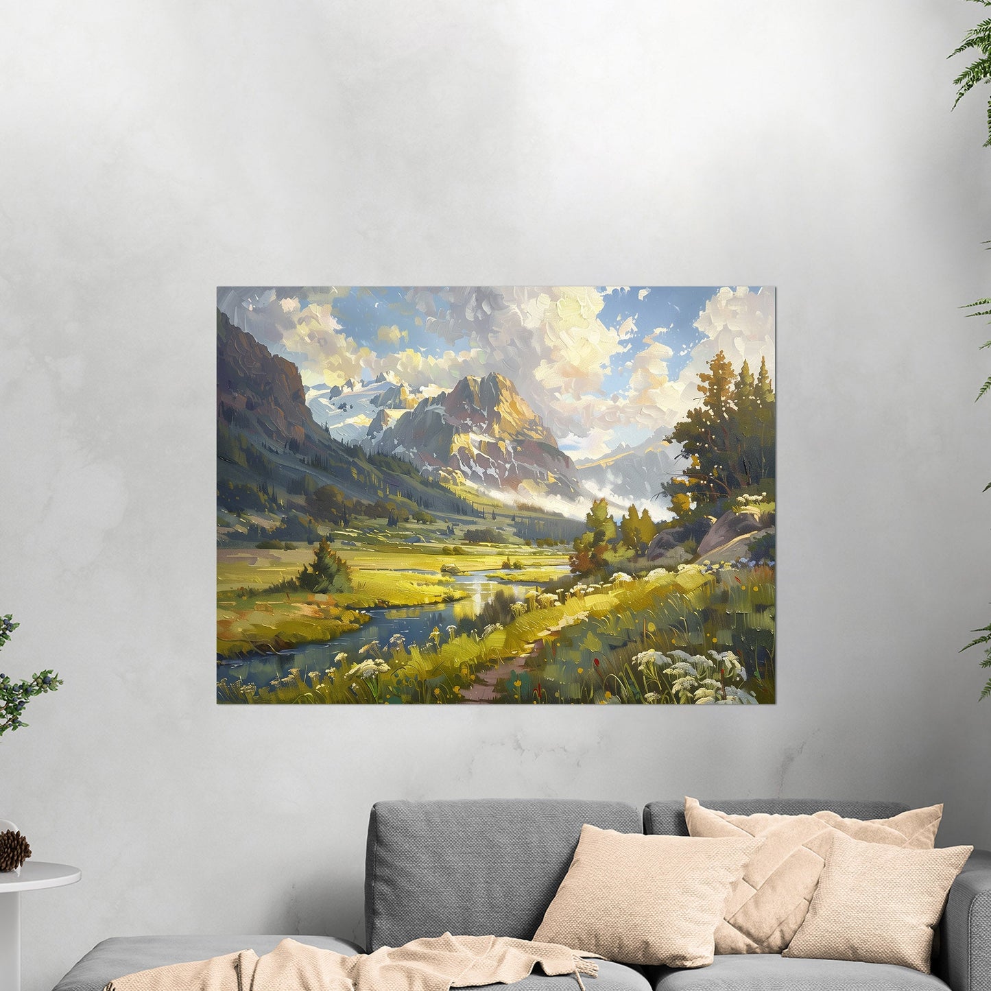 Vibrant landscape oil painting capturing nature's essence - Enriched Elegance