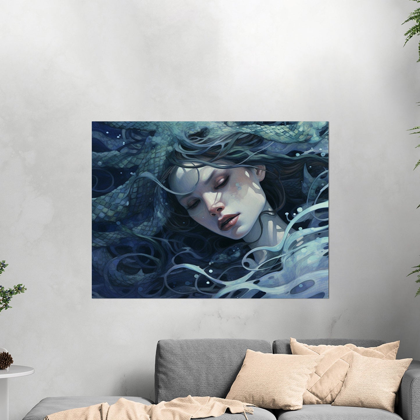 Mermaid Facial Portrait in Watercolor Blues - Mystic Mermaid: Secrets of the Sea
