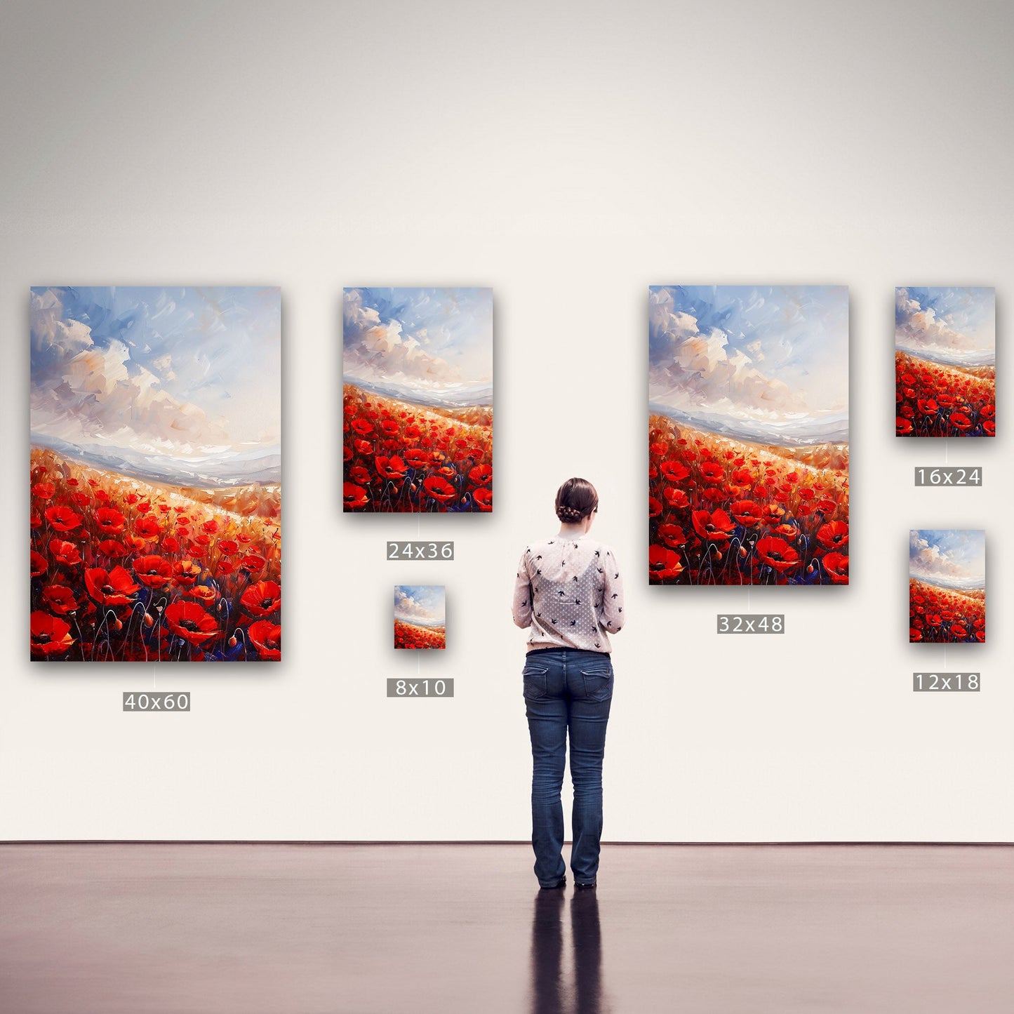 Poppy Field Painting in Minimalist Style - Serene Elegance