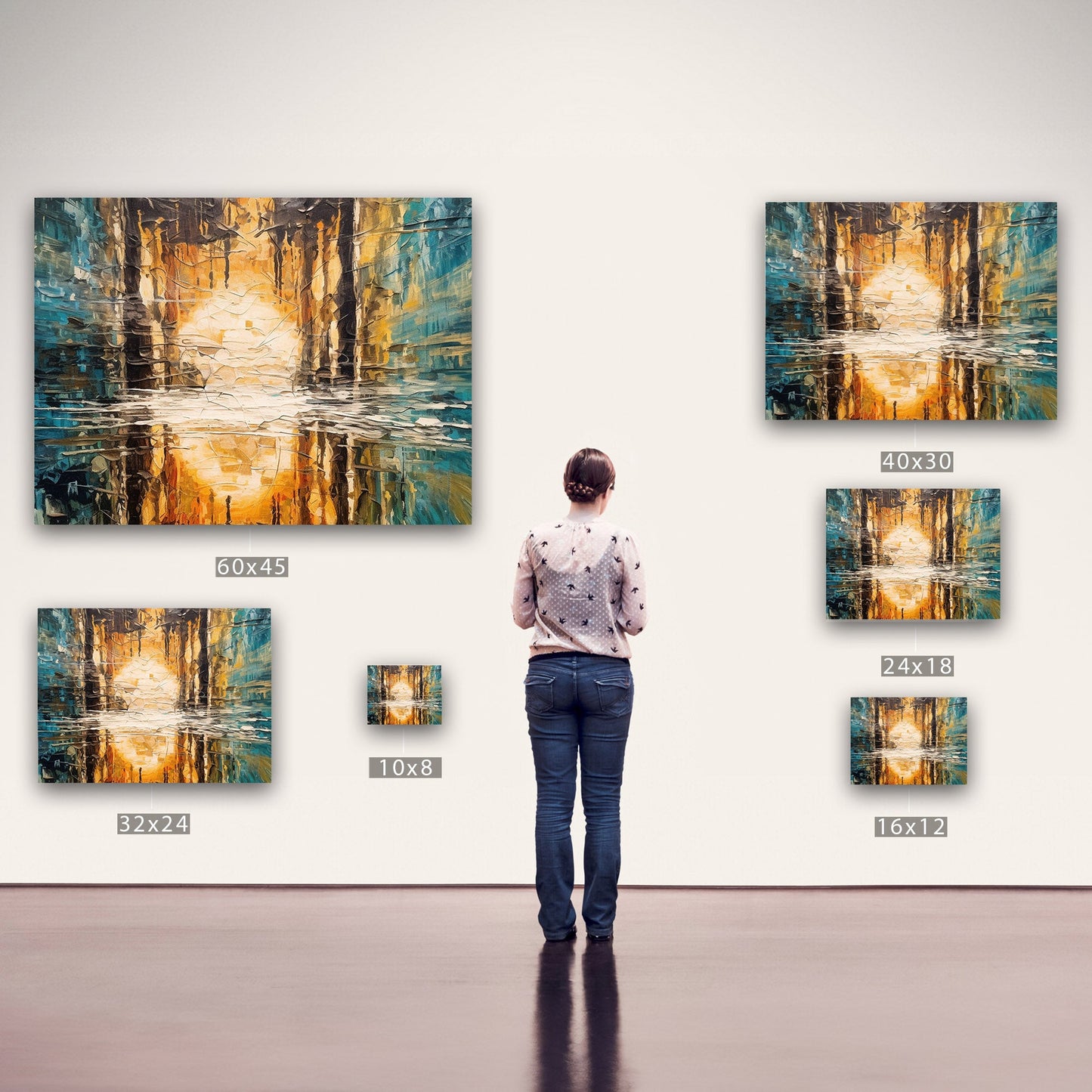 Oil Painting Impressionist Landscape with Sunset Over Water with Reflections - Ethereal Reflections in Distorted Water