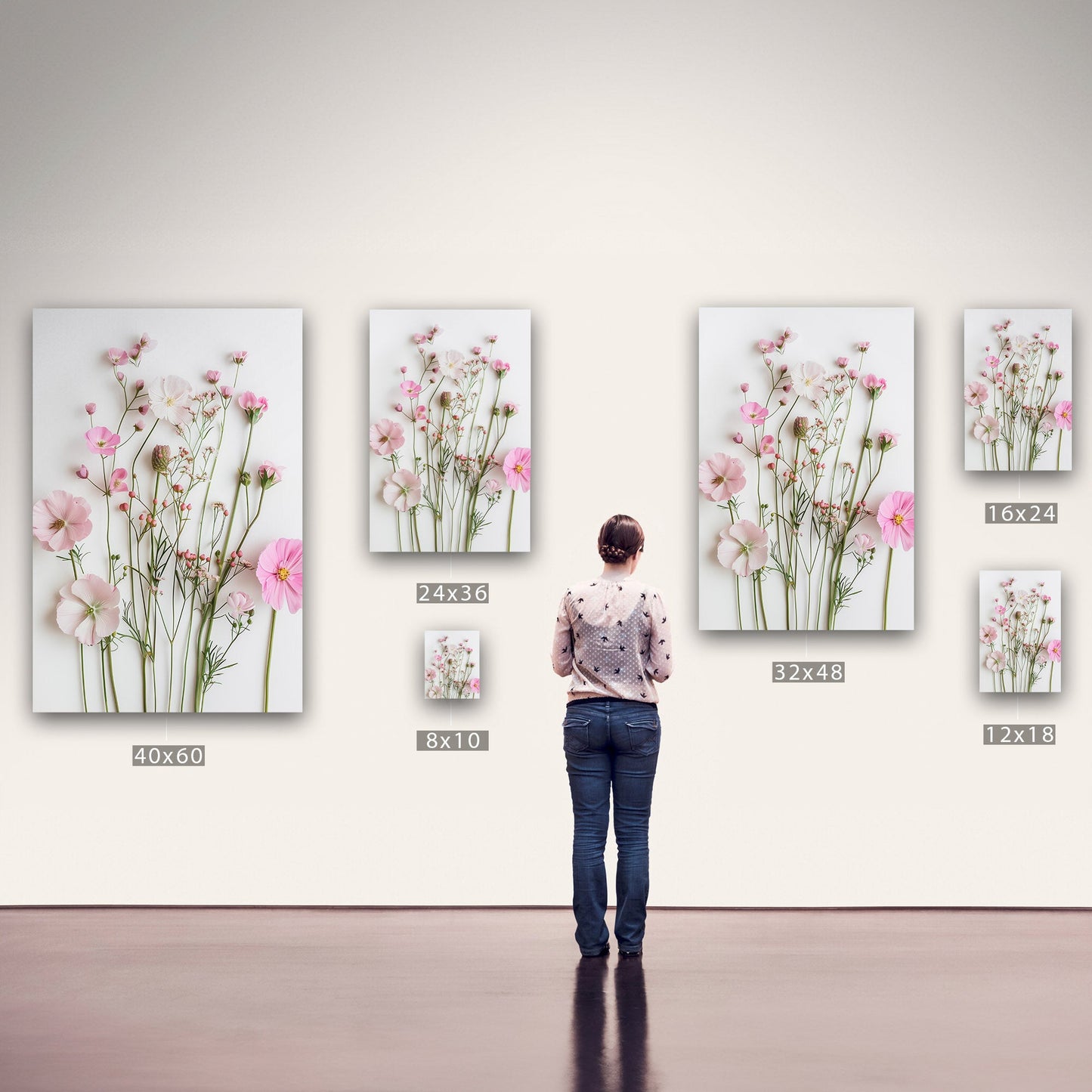 Exquisite pink wildflower botanical wall art