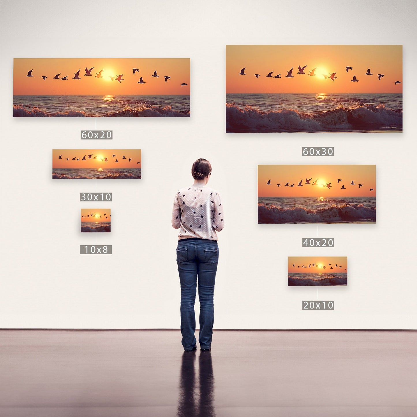 Soothing blend of colors and seagulls - Tranquil Ocean Sunset