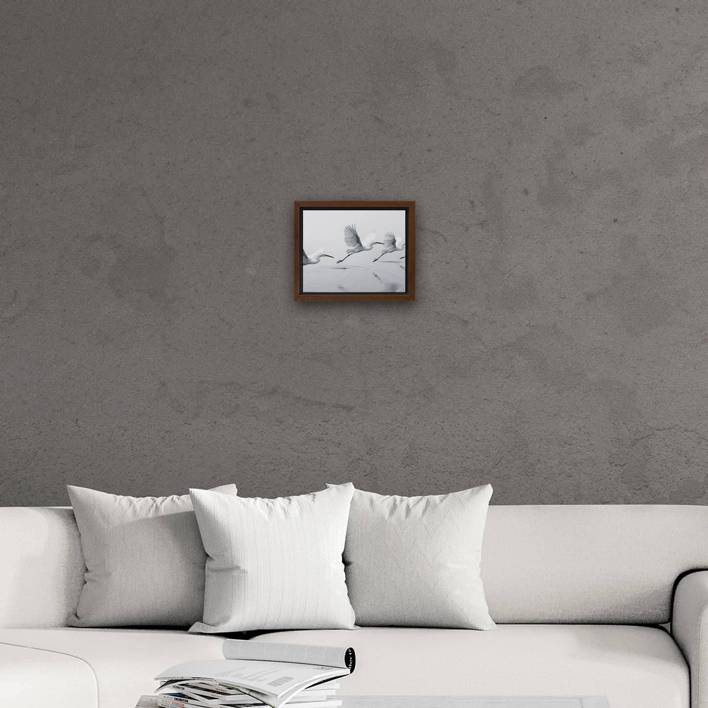 Tranquil egrets flying over calm lake - Serene Avian Elegance