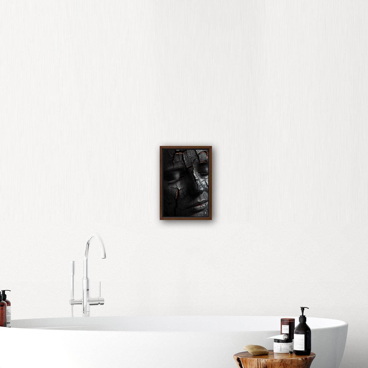 Woman's face made of wooden embers - Embered Elegance