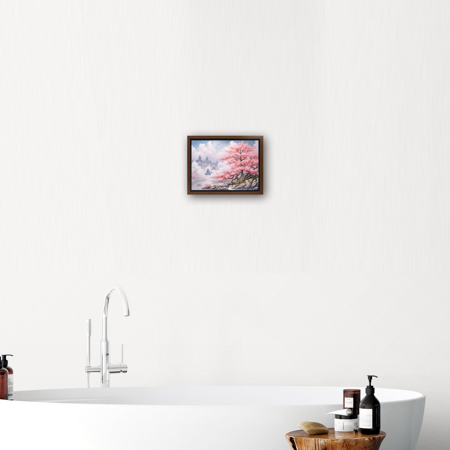 Asian Botanical Watercolor - Cherry Blossom Serenity Zen Garden