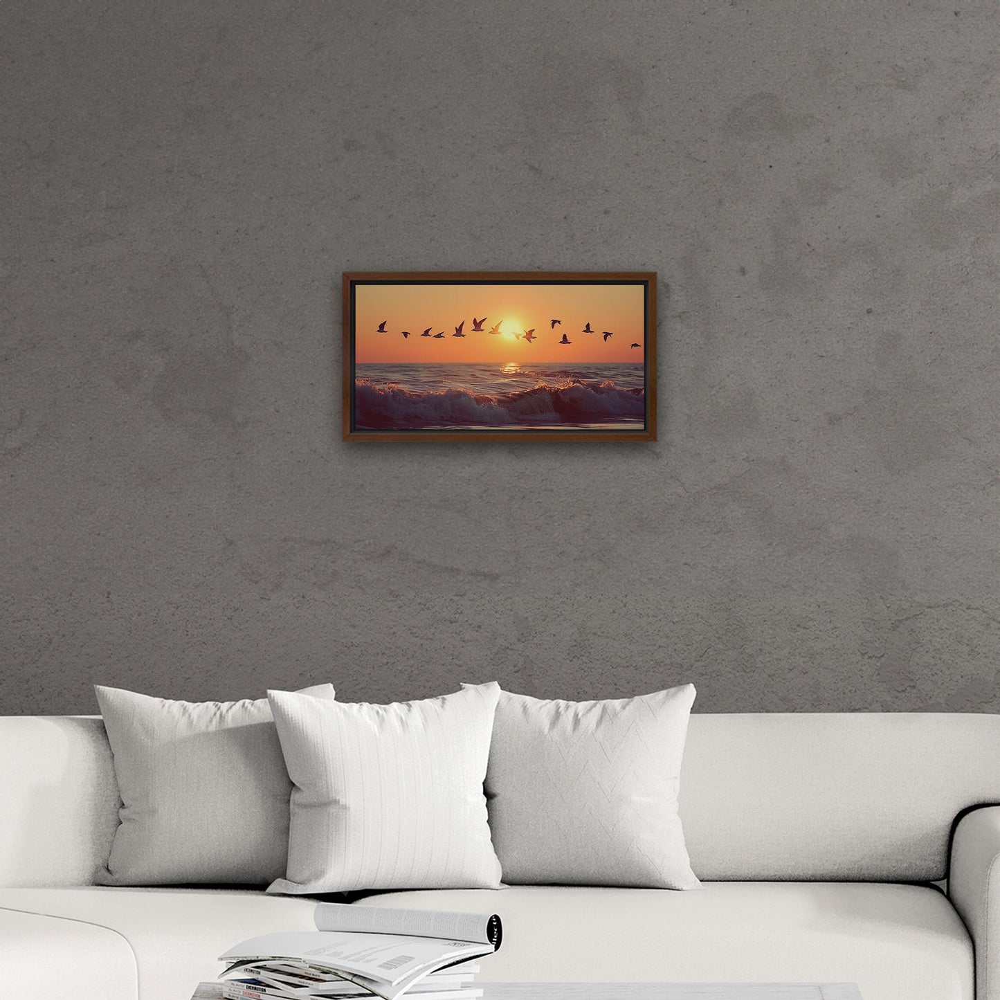 Soothing blend of colors and seagulls - Tranquil Ocean Sunset