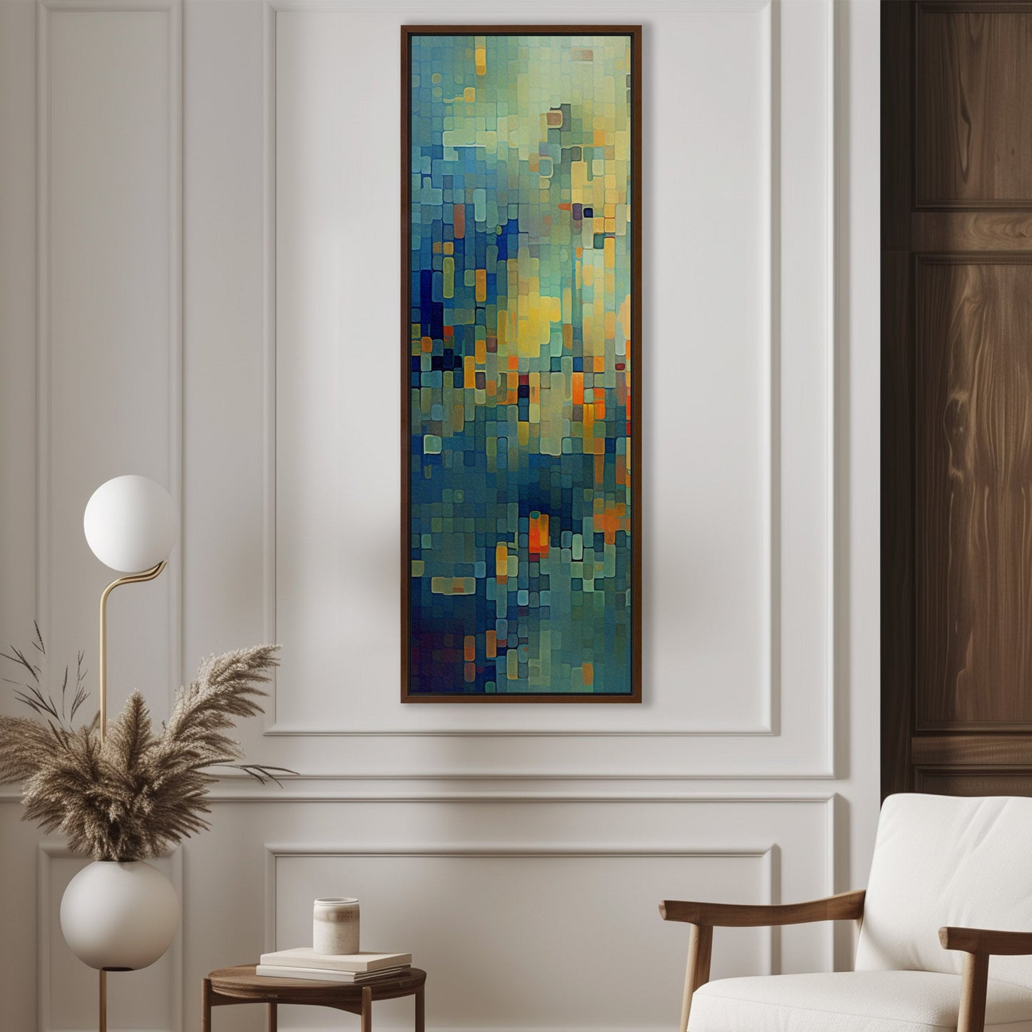 Absract Geometric Painting in Aqua Greens and Yellows -Retro Digital Pixel Art Delight